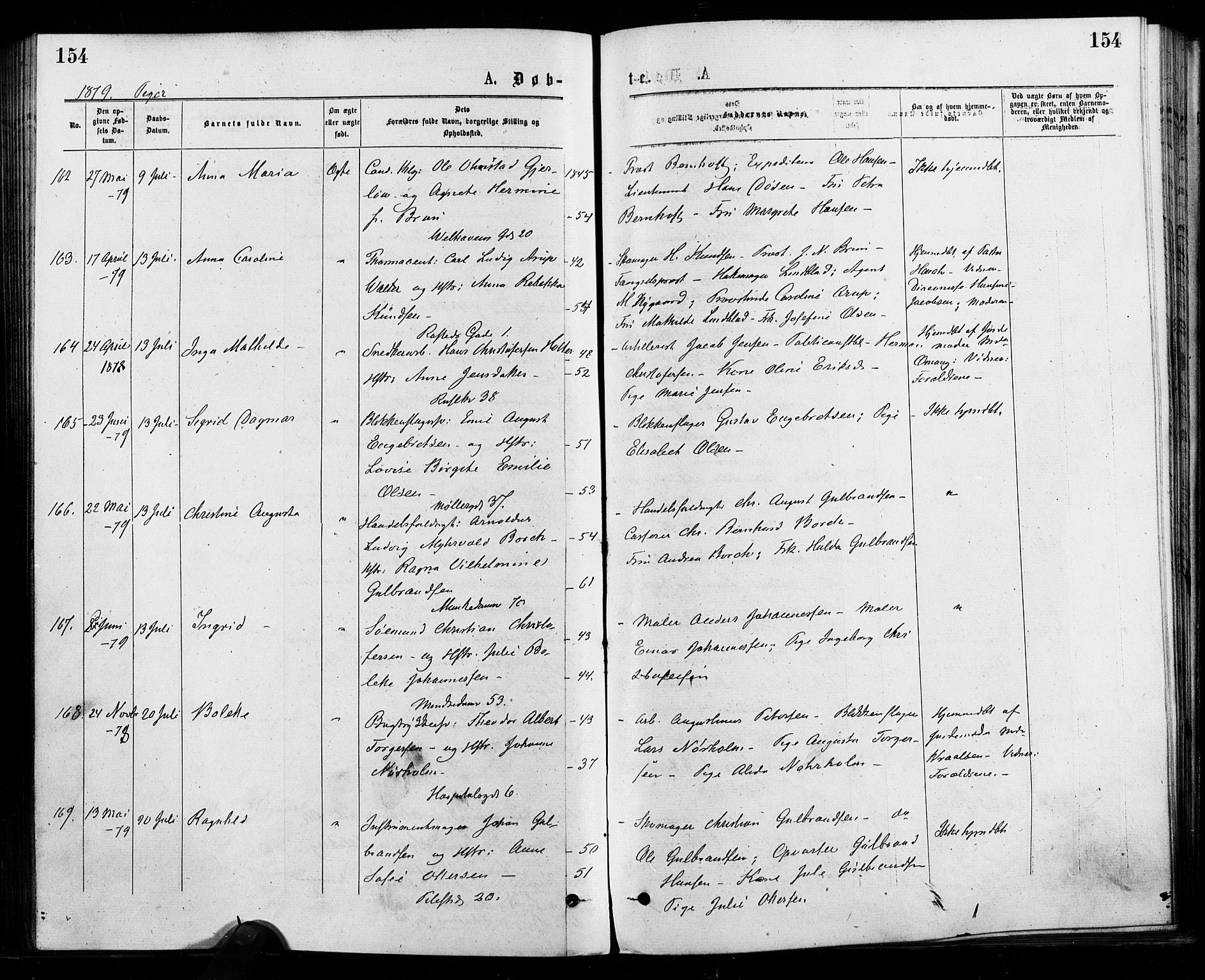 Trefoldighet prestekontor Kirkebøker, SAO/A-10882/F/Fa/L0004: Parish register (official) no. I 4, 1876-1880, p. 154