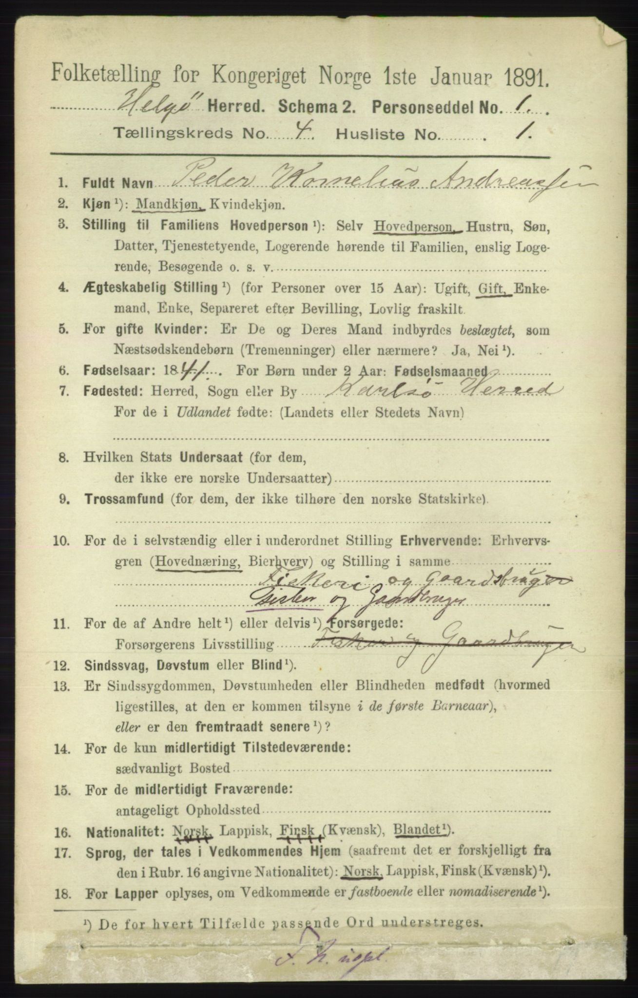 RA, 1891 census for 1935 Helgøy, 1891, p. 1011