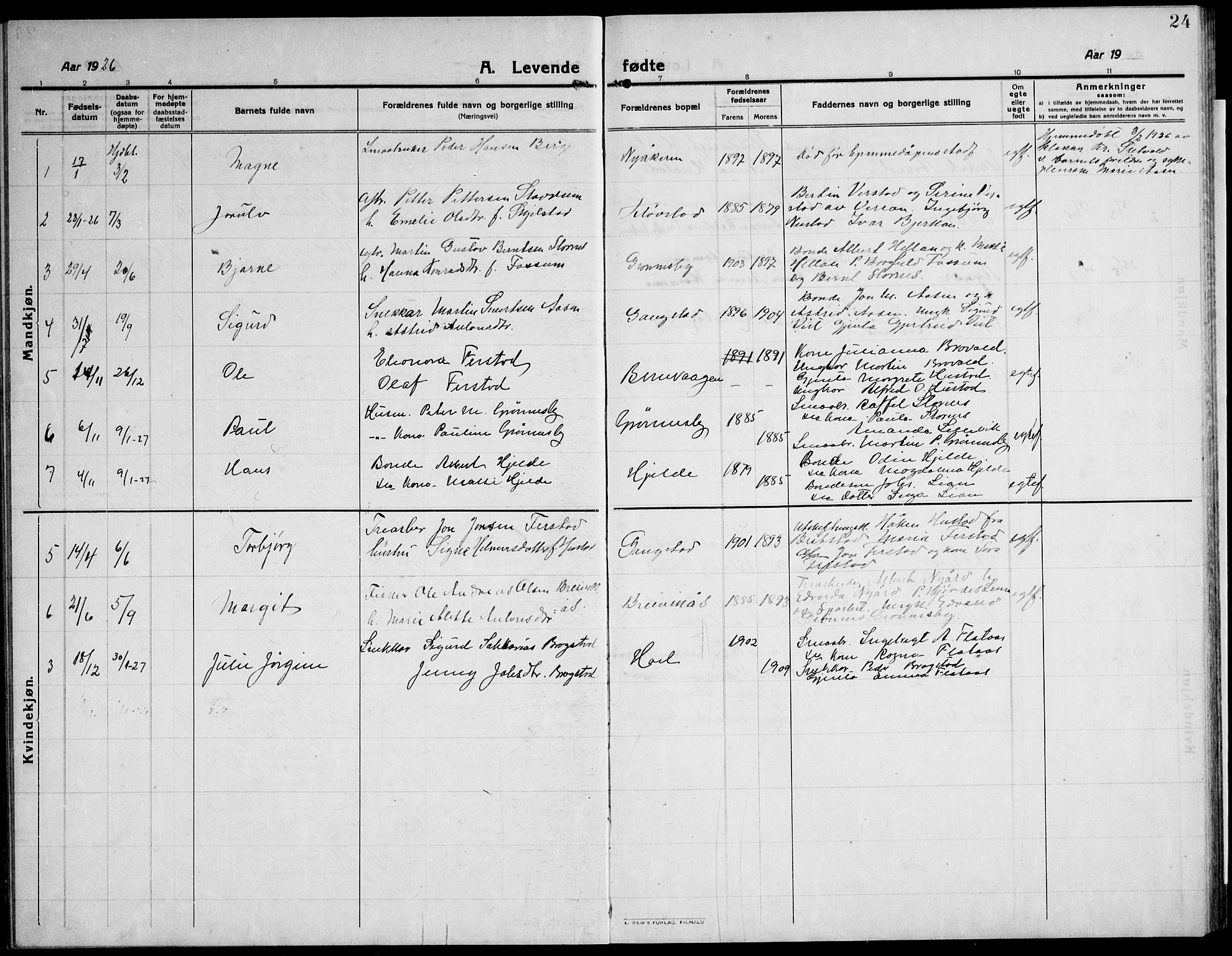 Ministerialprotokoller, klokkerbøker og fødselsregistre - Nord-Trøndelag, AV/SAT-A-1458/732/L0319: Parish register (copy) no. 732C03, 1911-1945, p. 24