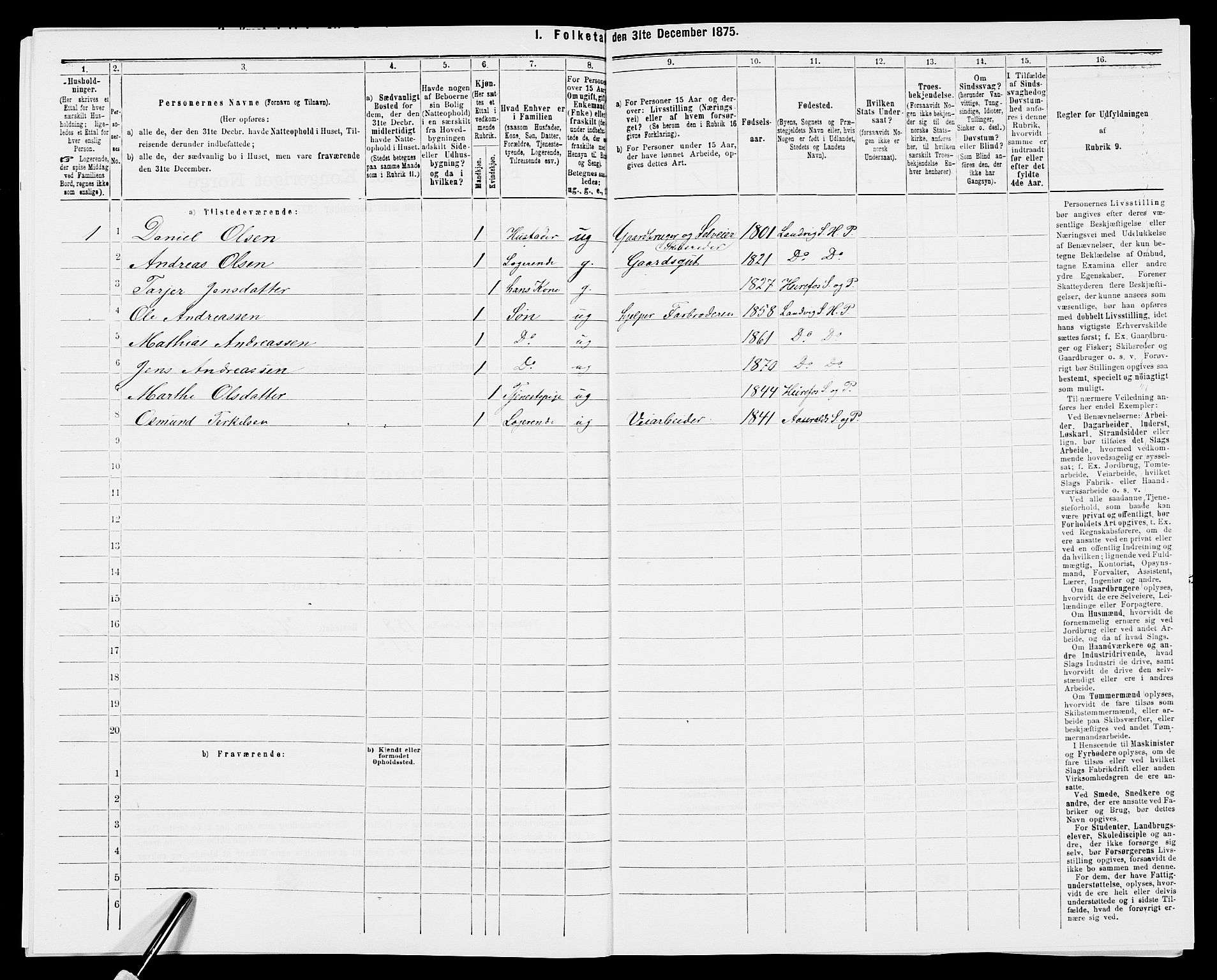 SAK, 1875 census for 0924P Homedal, 1875, p. 1065