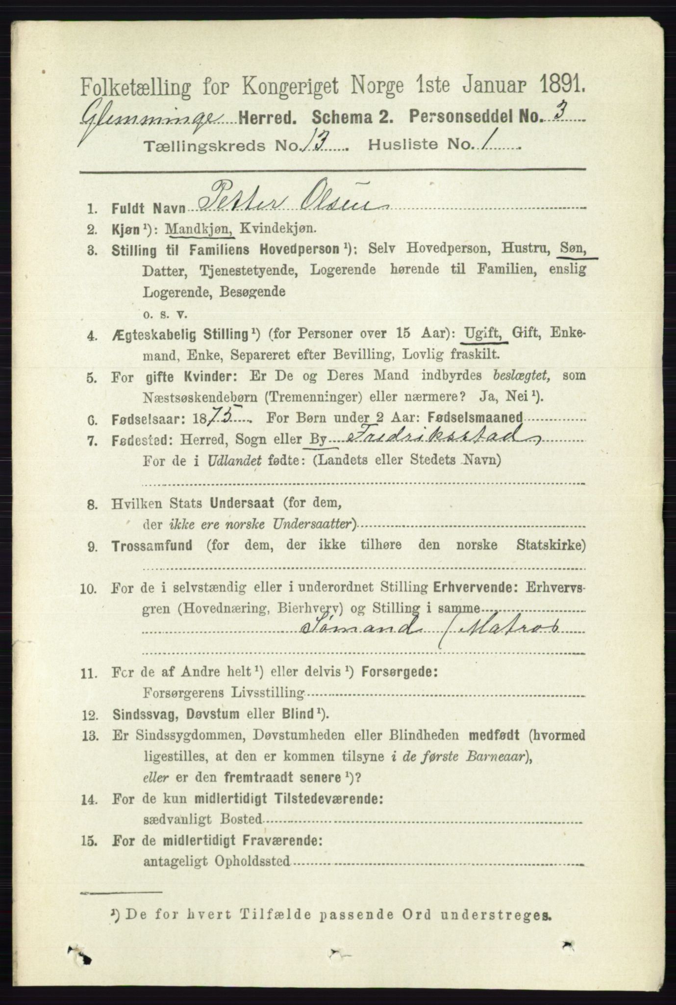 RA, 1891 census for 0132 Glemmen, 1891, p. 11167