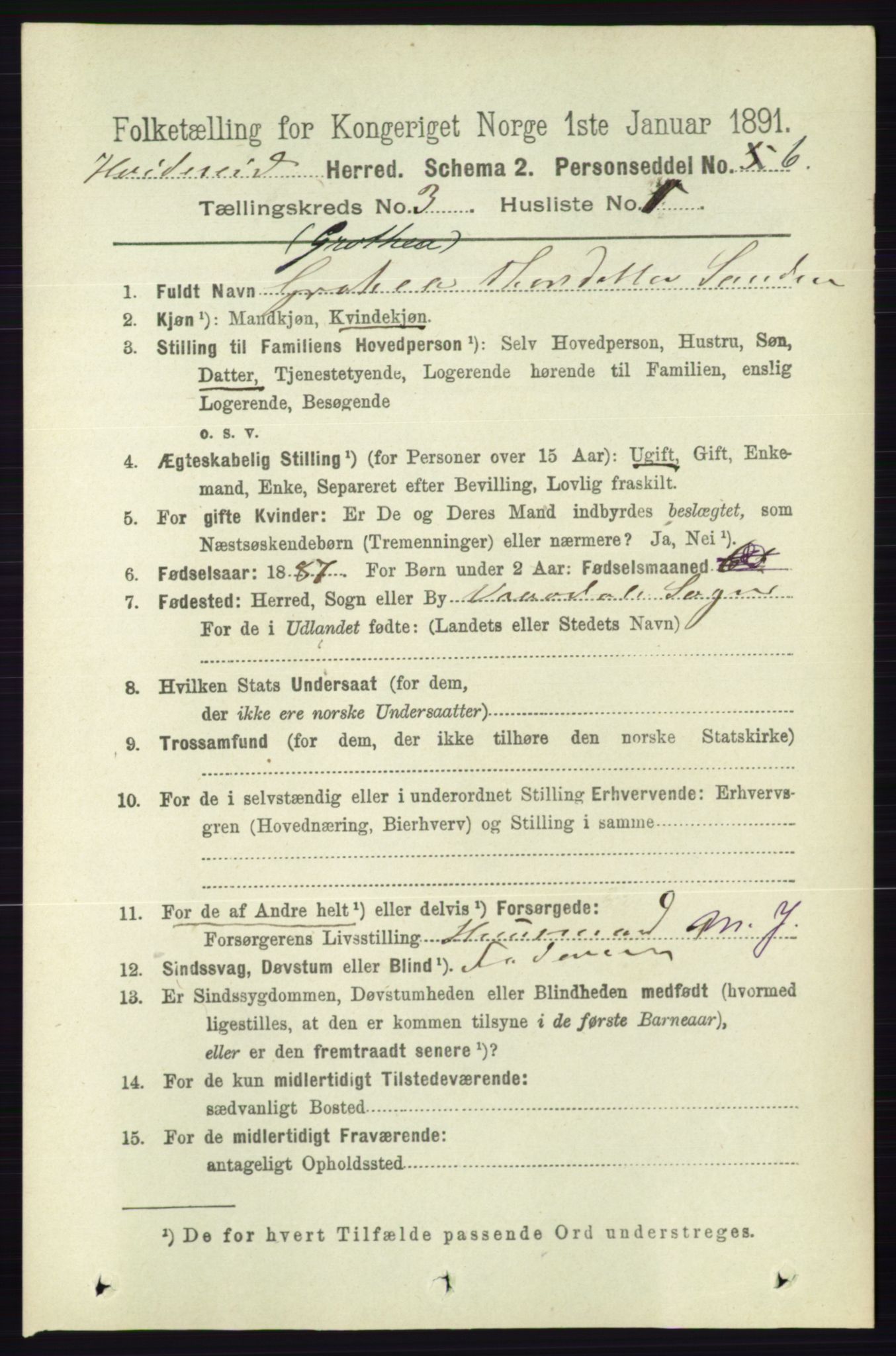 RA, 1891 census for 0829 Kviteseid, 1891, p. 507