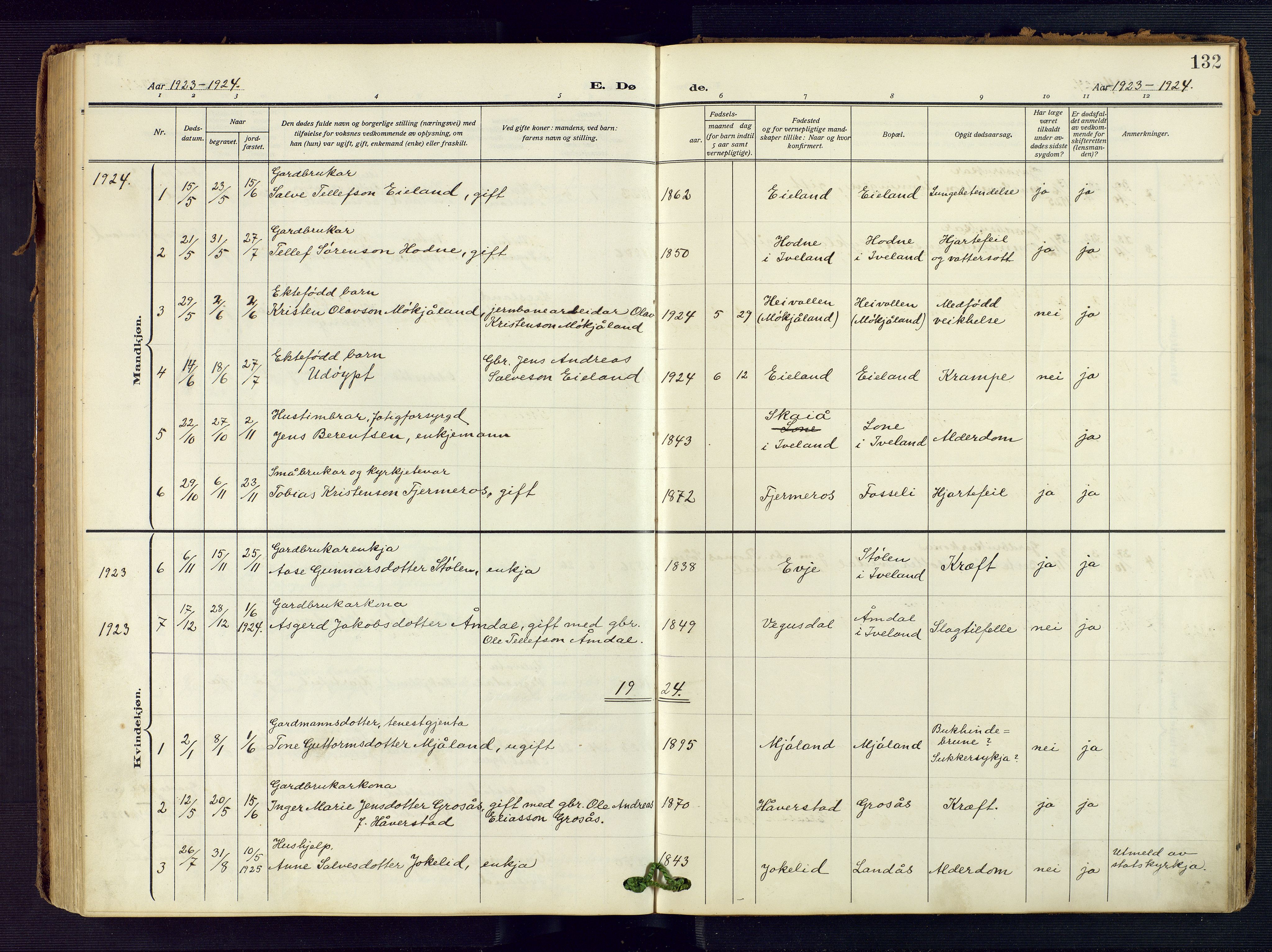 Evje sokneprestkontor, AV/SAK-1111-0008/F/Fa/Fac/L0004: Parish register (official) no. A 4, 1910-1932, p. 132