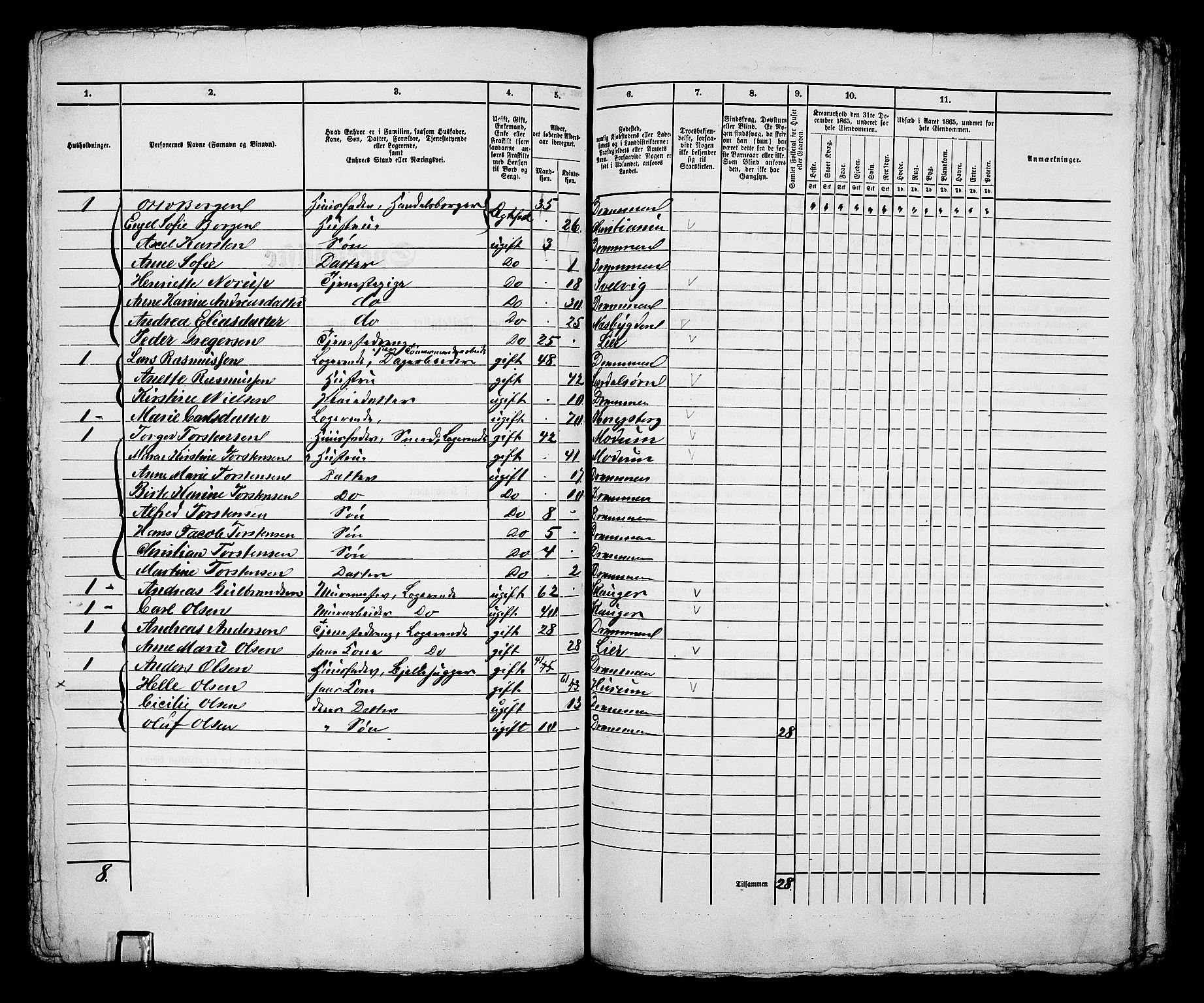 RA, 1865 census for Bragernes in Drammen, 1865, p. 312