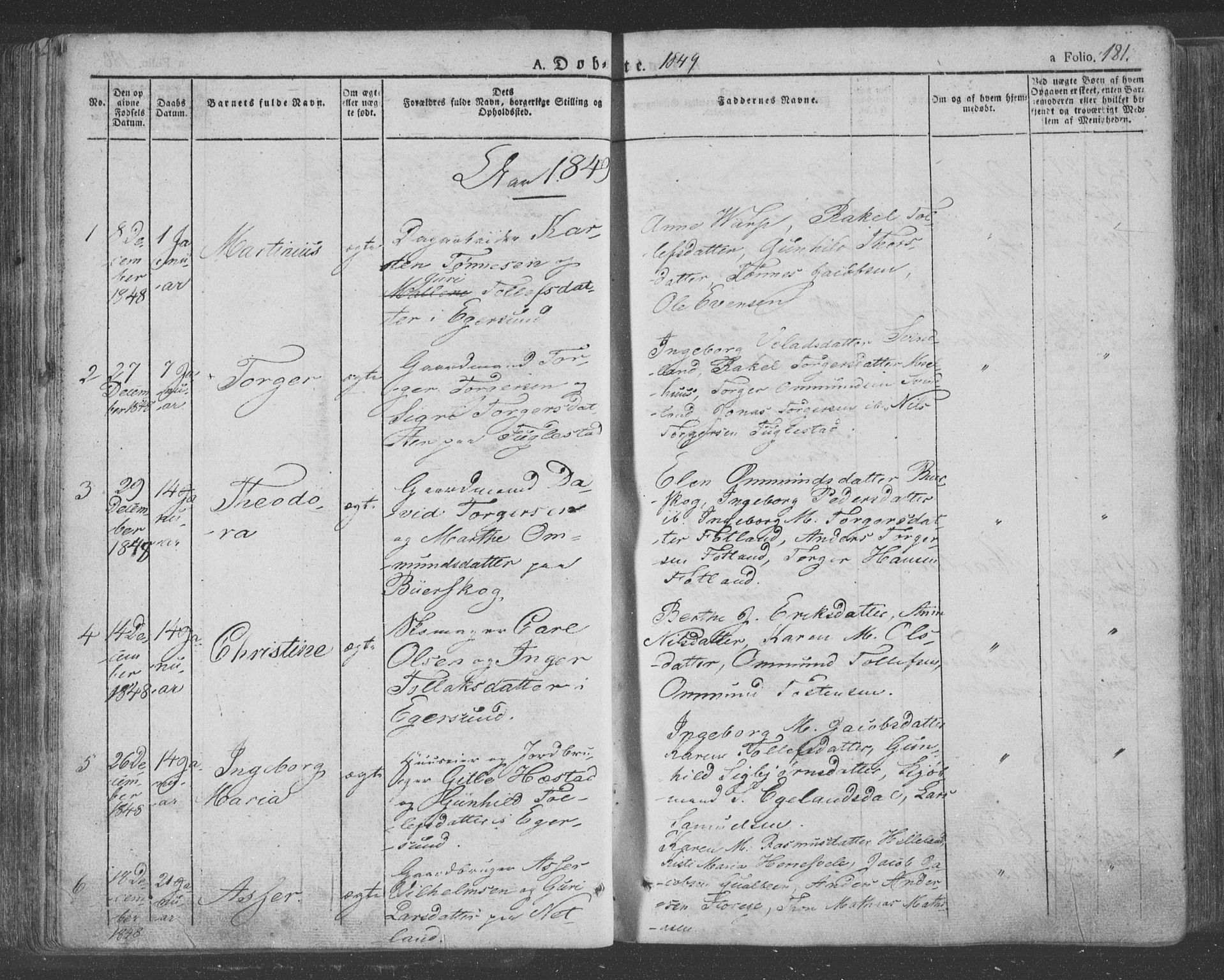 Eigersund sokneprestkontor, SAST/A-101807/S08/L0009: Parish register (official) no. A 9, 1827-1850, p. 181