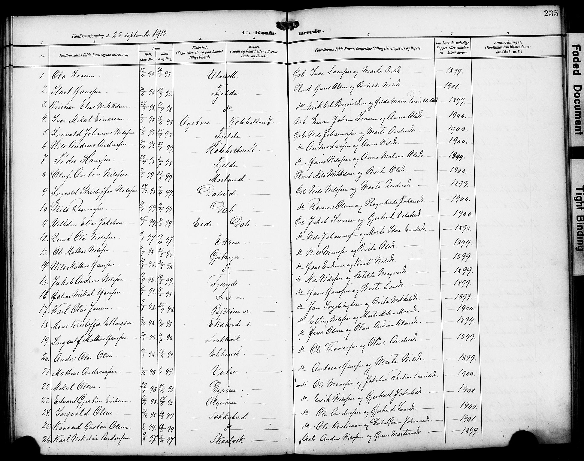Fjell sokneprestembete, SAB/A-75301/H/Hab: Parish register (copy) no. A 5, 1899-1918, p. 235