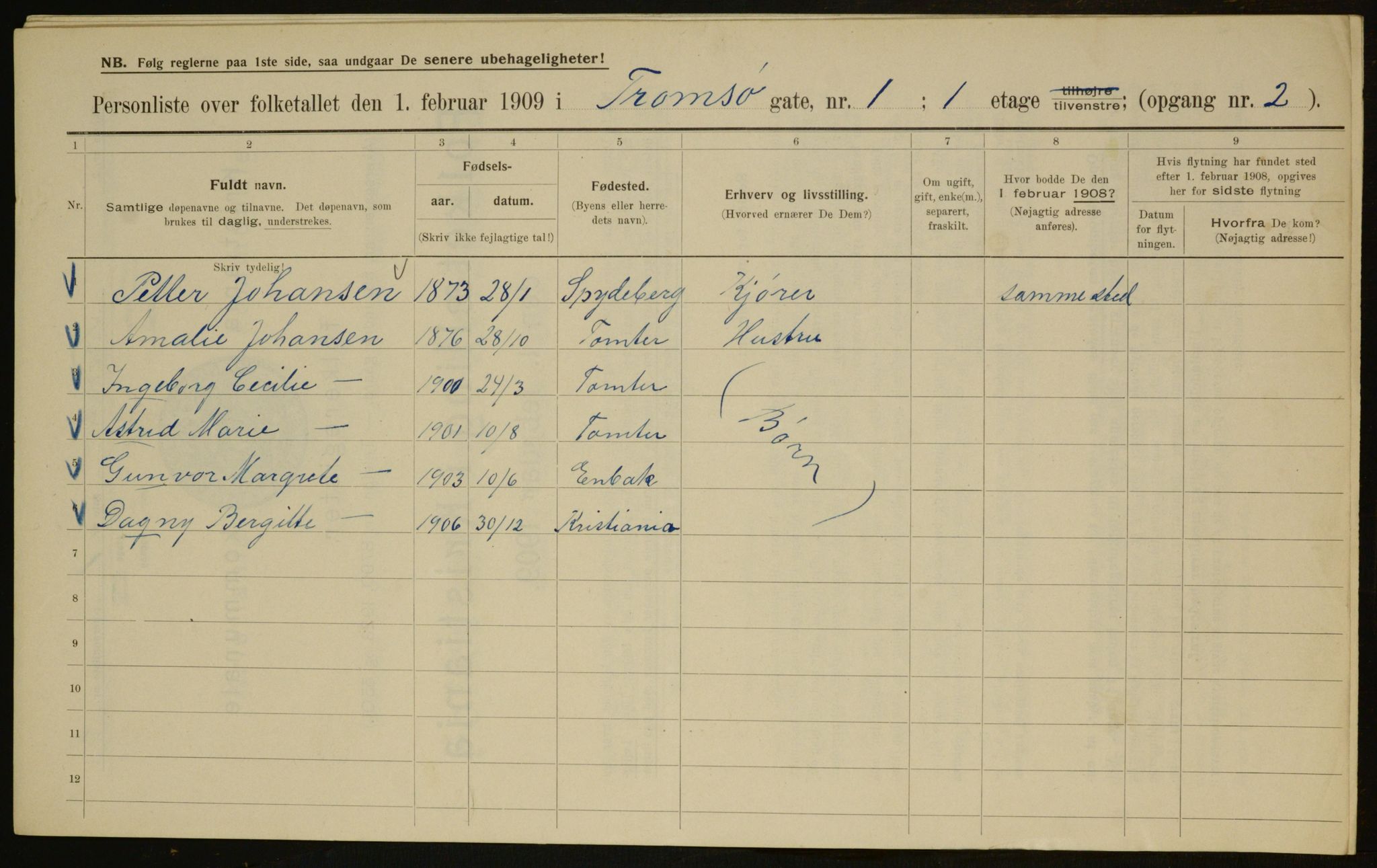 OBA, Municipal Census 1909 for Kristiania, 1909, p. 104847