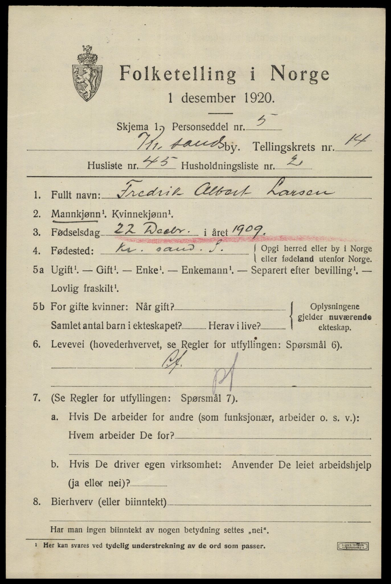 SAK, 1920 census for Kristiansand, 1920, p. 29653