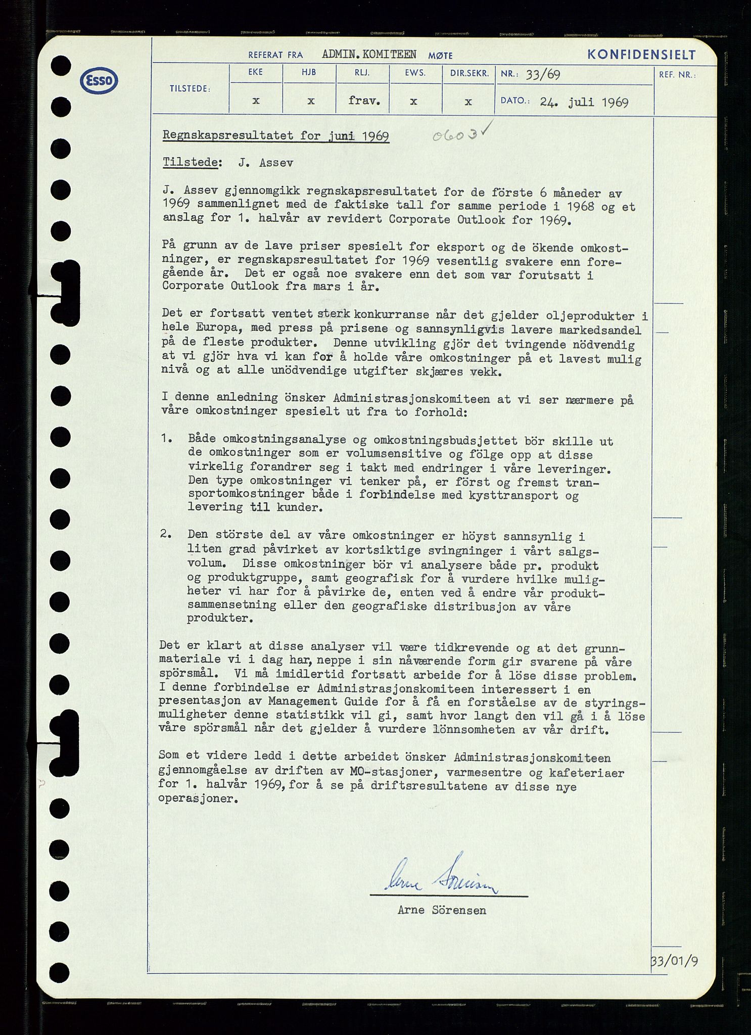 Pa 0982 - Esso Norge A/S, AV/SAST-A-100448/A/Aa/L0003/0001: Den administrerende direksjon Board minutes (styrereferater) og Bedriftforsamlingsprotokoll / Den administrerende direksjon Board minutes (styrereferater), 1969, p. 97