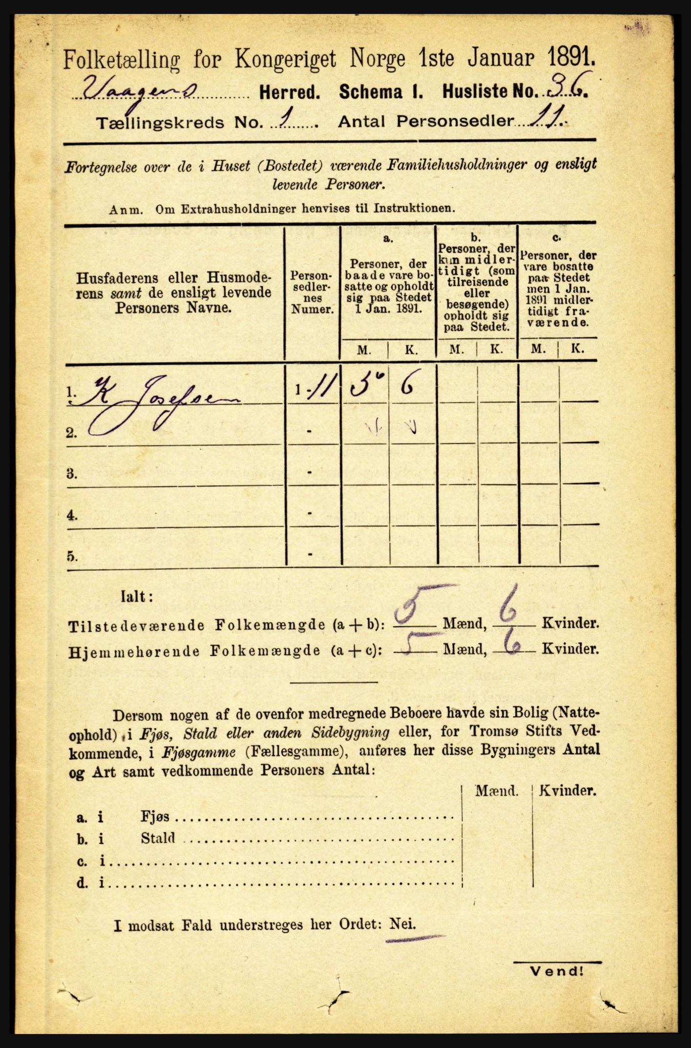 RA, 1891 census for 1865 Vågan, 1891, p. 89