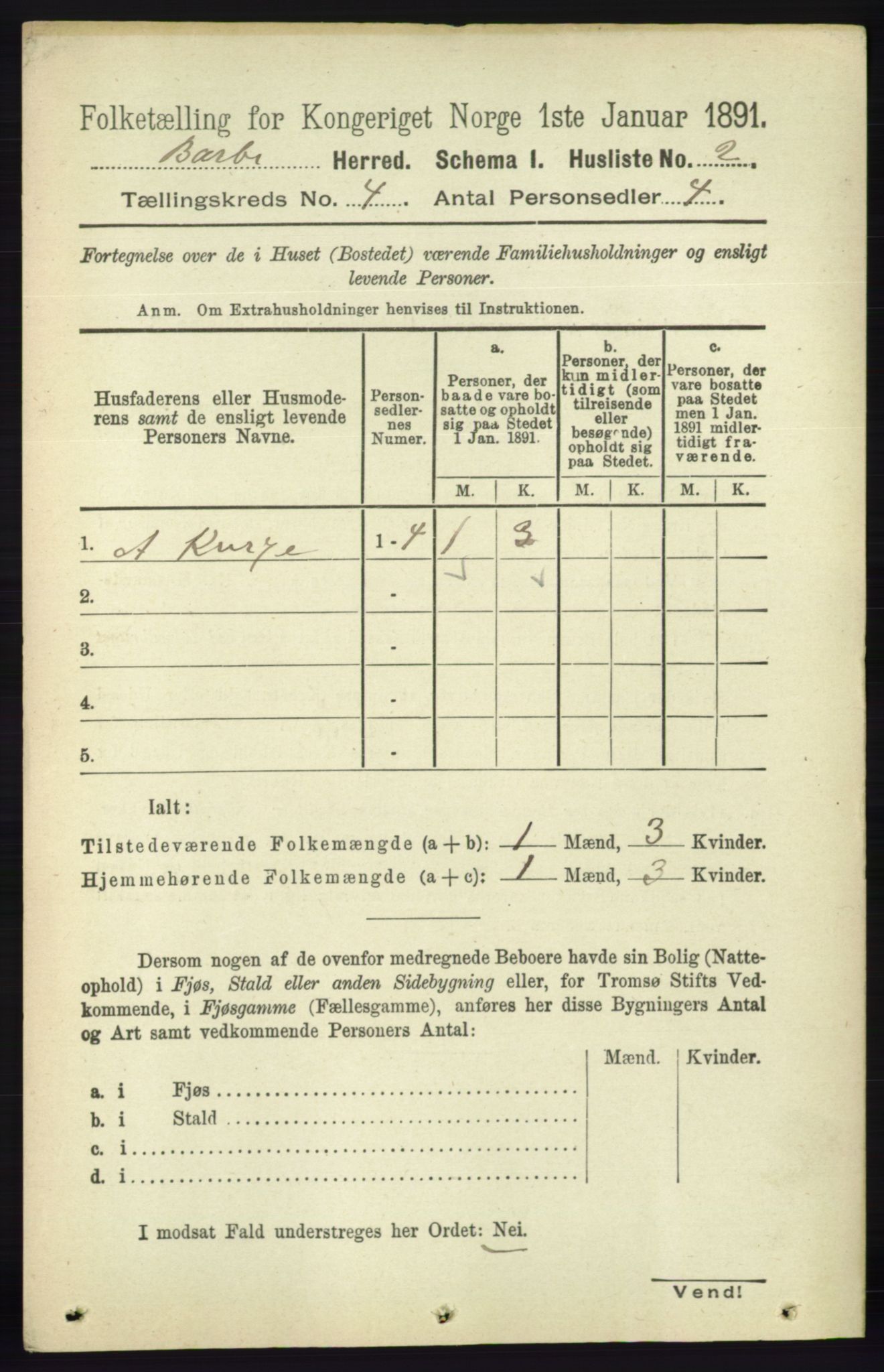 RA, 1891 census for 0990 Barbu, 1891, p. 2321