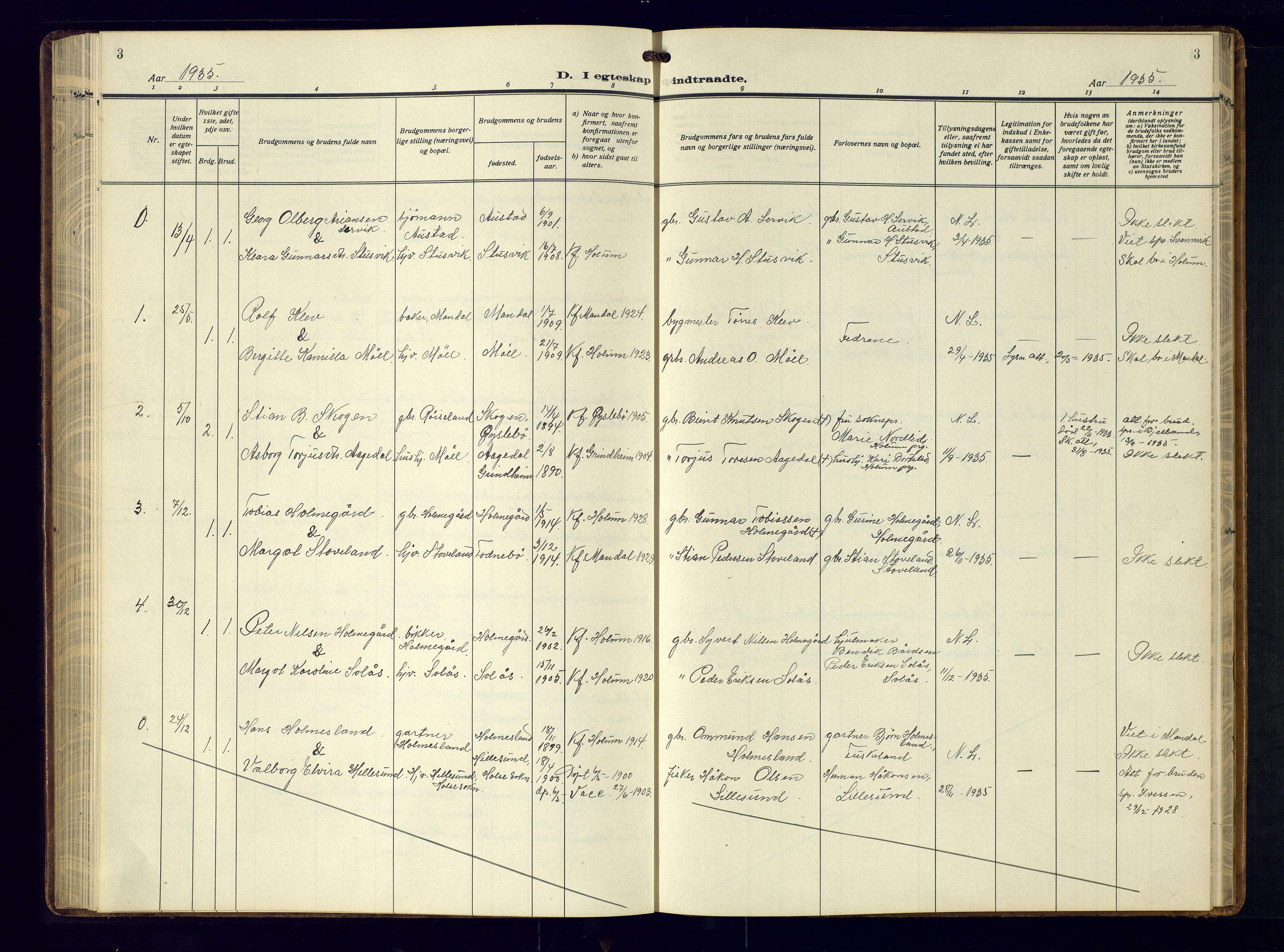 Holum sokneprestkontor, SAK/1111-0022/F/Fb/Fba/L0007: Parish register (copy) no. B-7, 1933-1960, p. 3