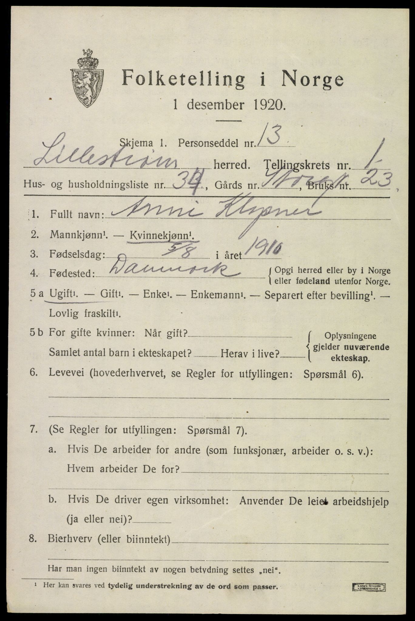 SAO, 1920 census for Lillestrøm, 1920, p. 2016