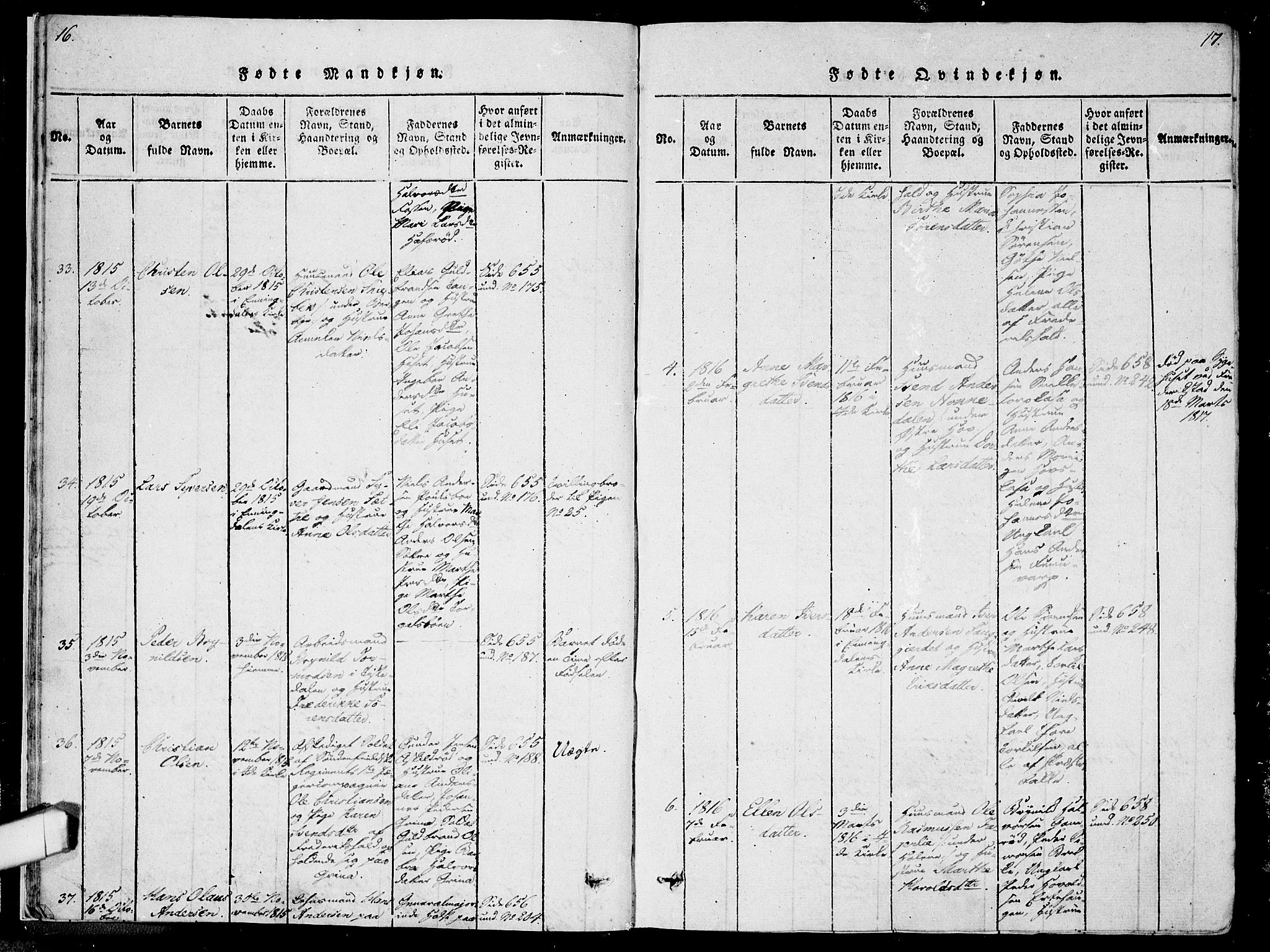 Idd prestekontor Kirkebøker, AV/SAO-A-10911/F/Fc/L0002: Parish register (official) no. III 2, 1815-1831, p. 16-17