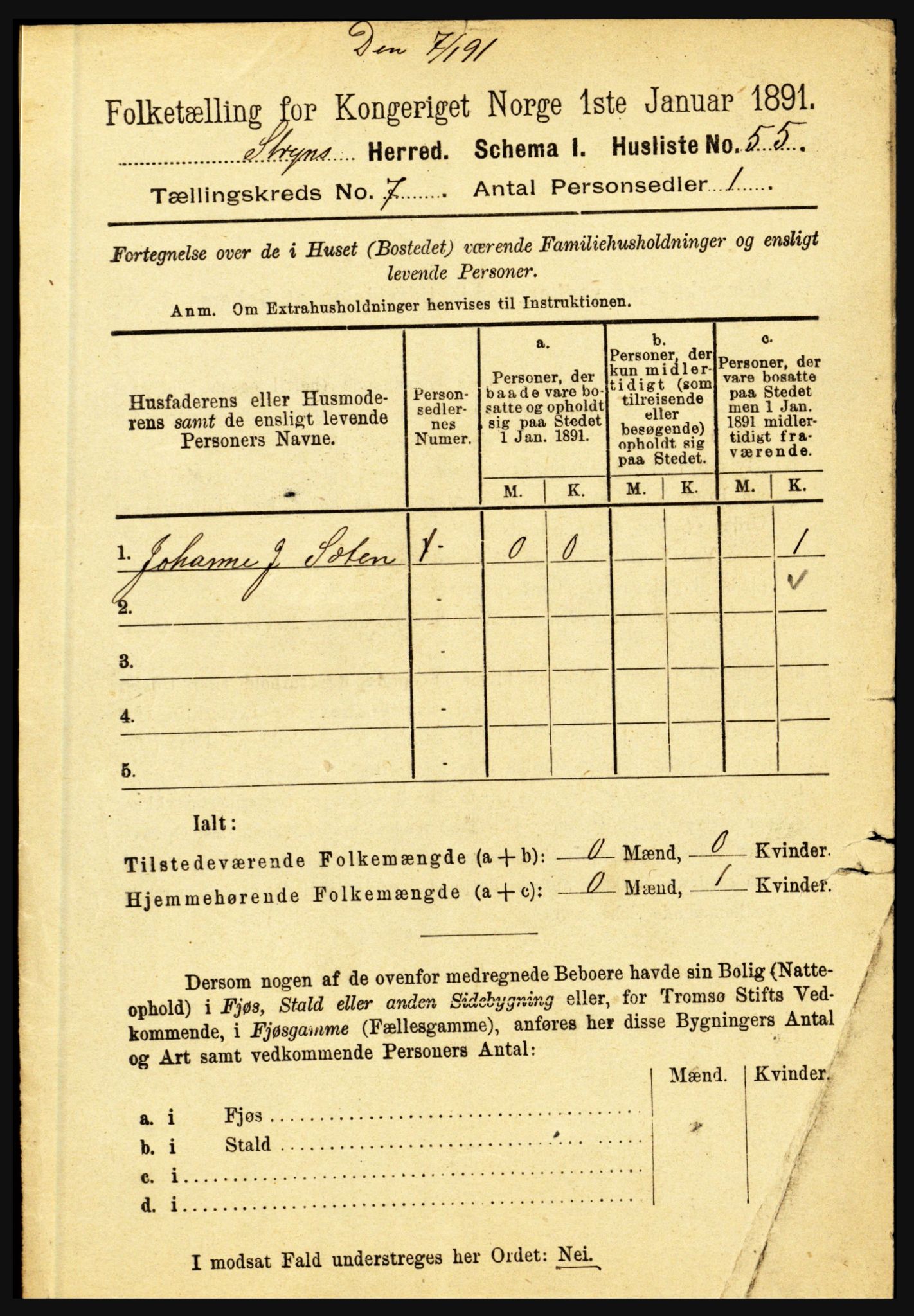 RA, 1891 census for 1448 Stryn, 1891, p. 2827