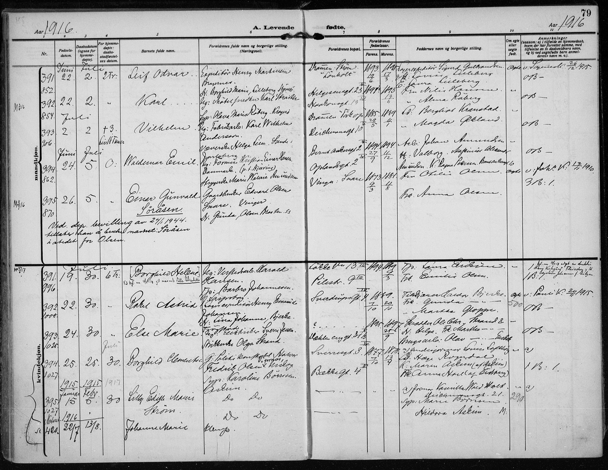 Rikshospitalet prestekontor Kirkebøker, SAO/A-10309b/F/L0016: Parish register (official) no. 16, 1916-1918, p. 79