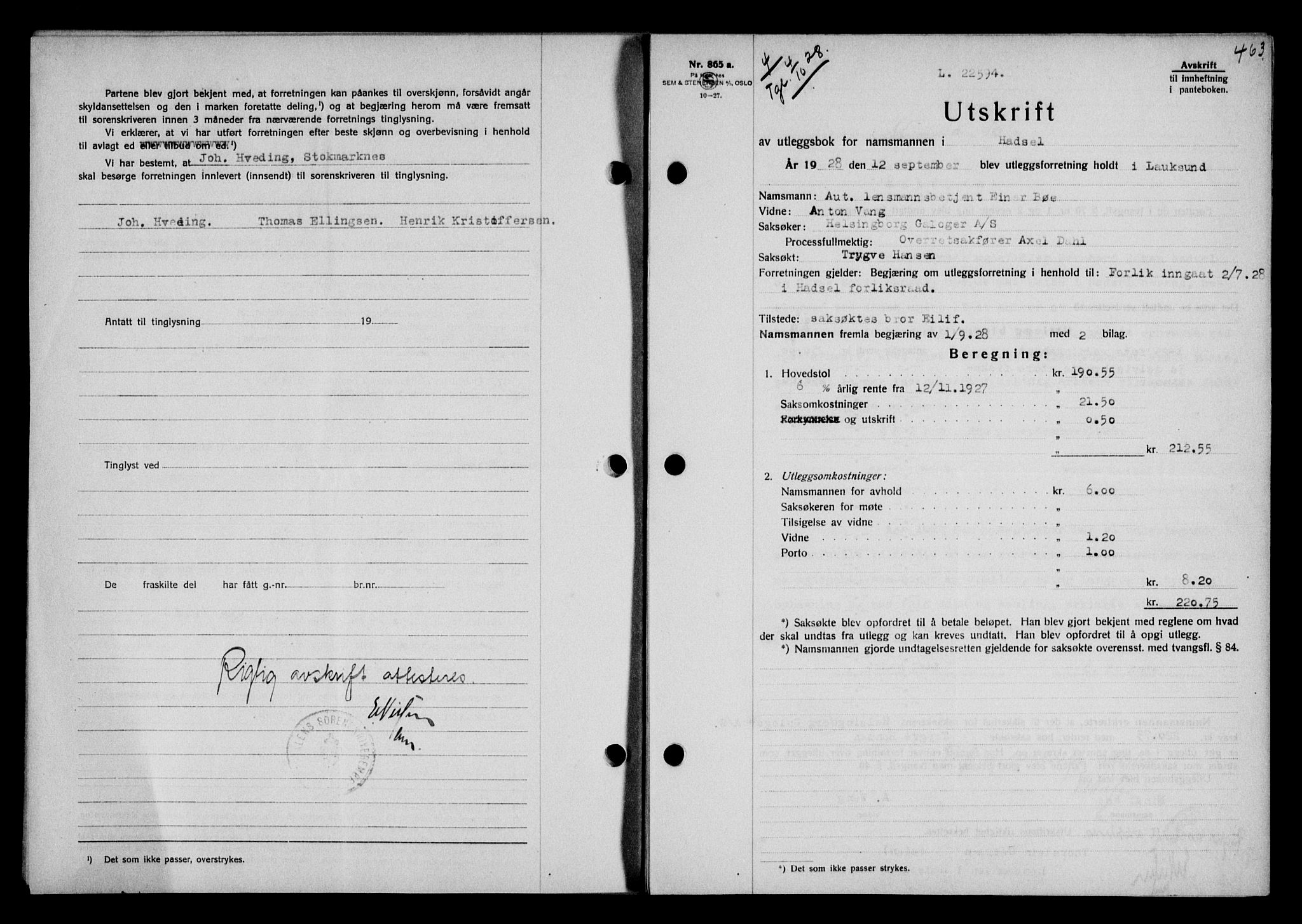 Vesterålen sorenskriveri, AV/SAT-A-4180/1/2/2Ca/L0046: Mortgage book no. 39, 1928-1928, Deed date: 04.10.1928