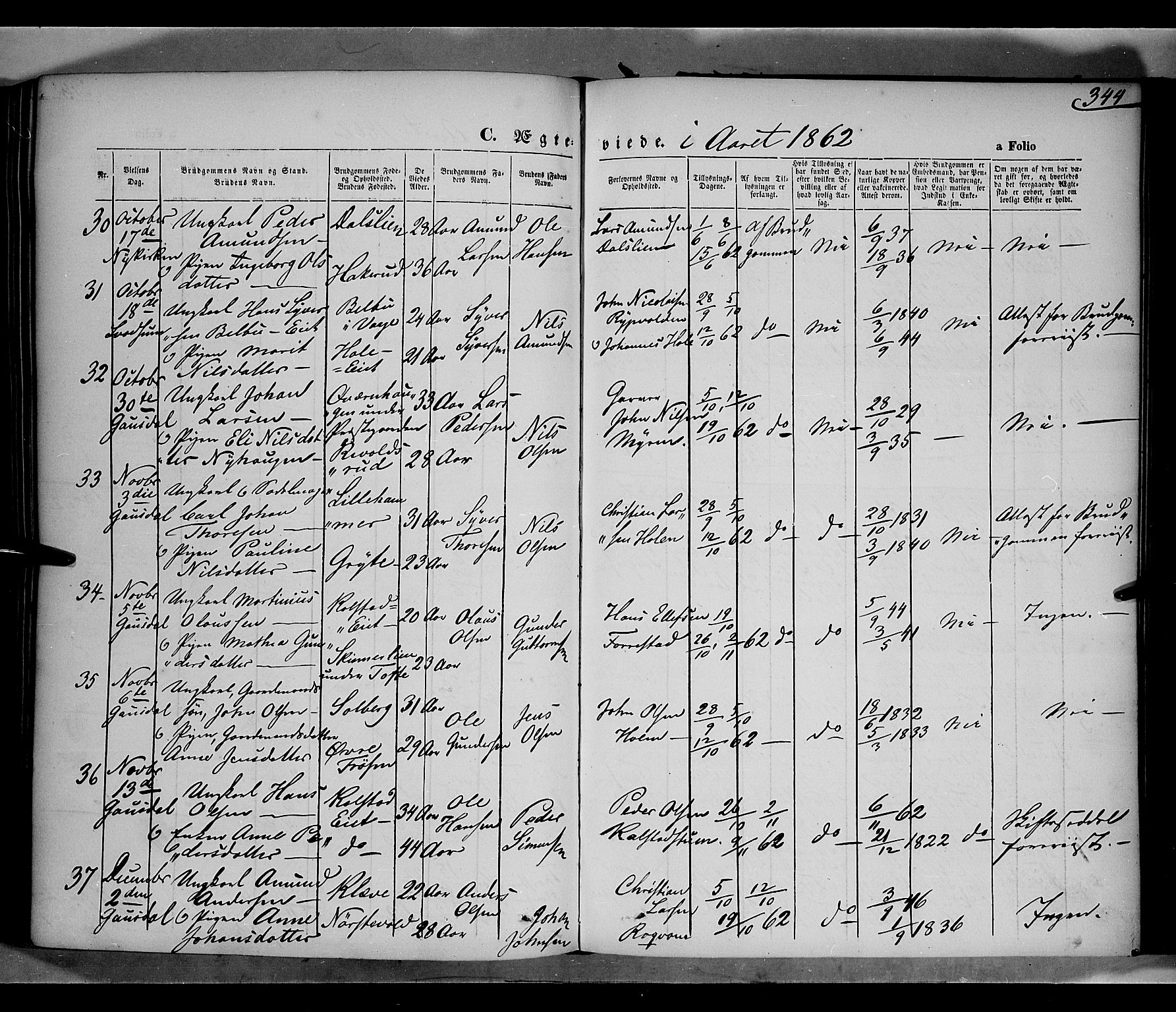 Gausdal prestekontor, SAH/PREST-090/H/Ha/Haa/L0009: Parish register (official) no. 9, 1862-1873, p. 344