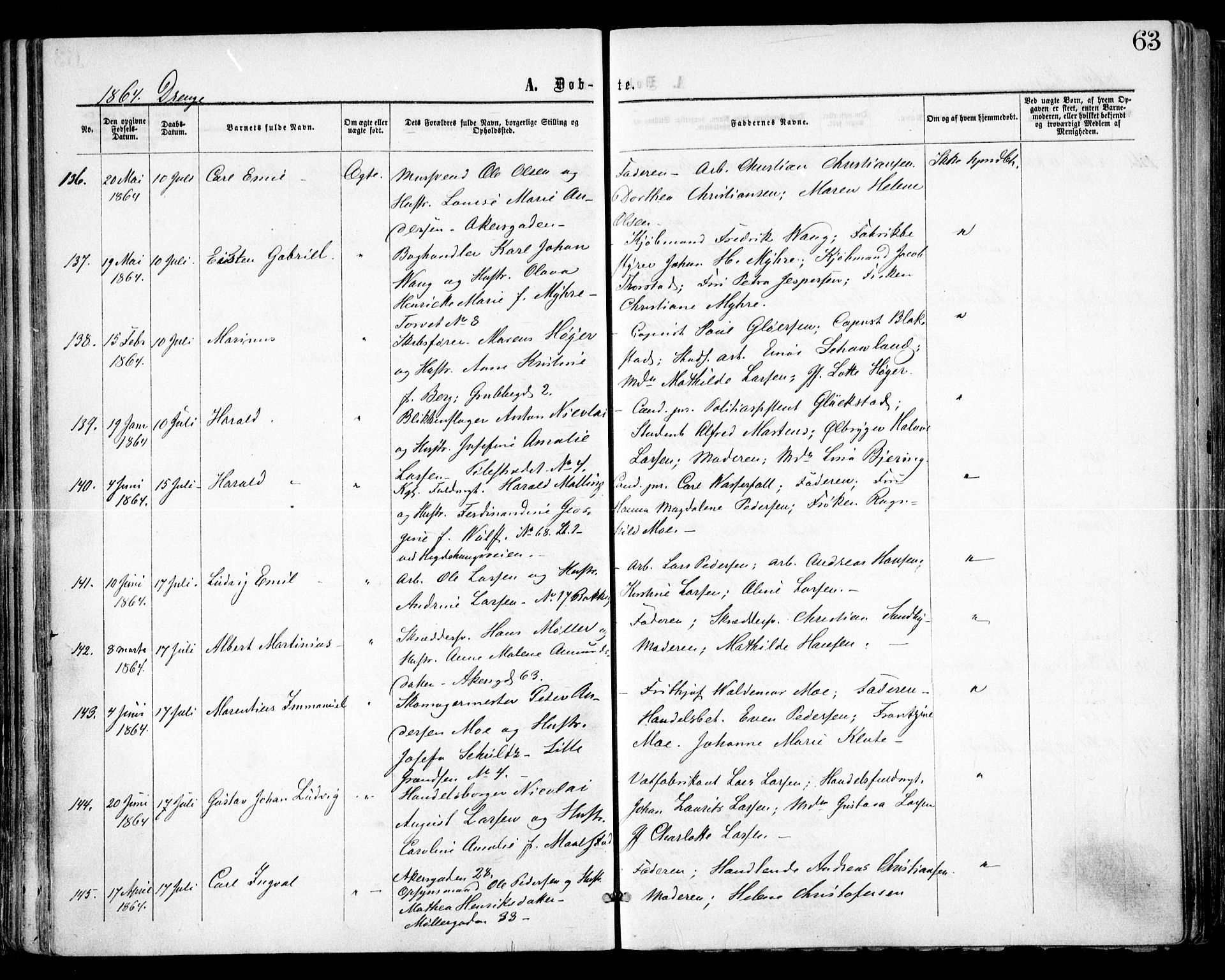 Trefoldighet prestekontor Kirkebøker, SAO/A-10882/F/Fa/L0002: Parish register (official) no. I 2, 1863-1870, p. 63