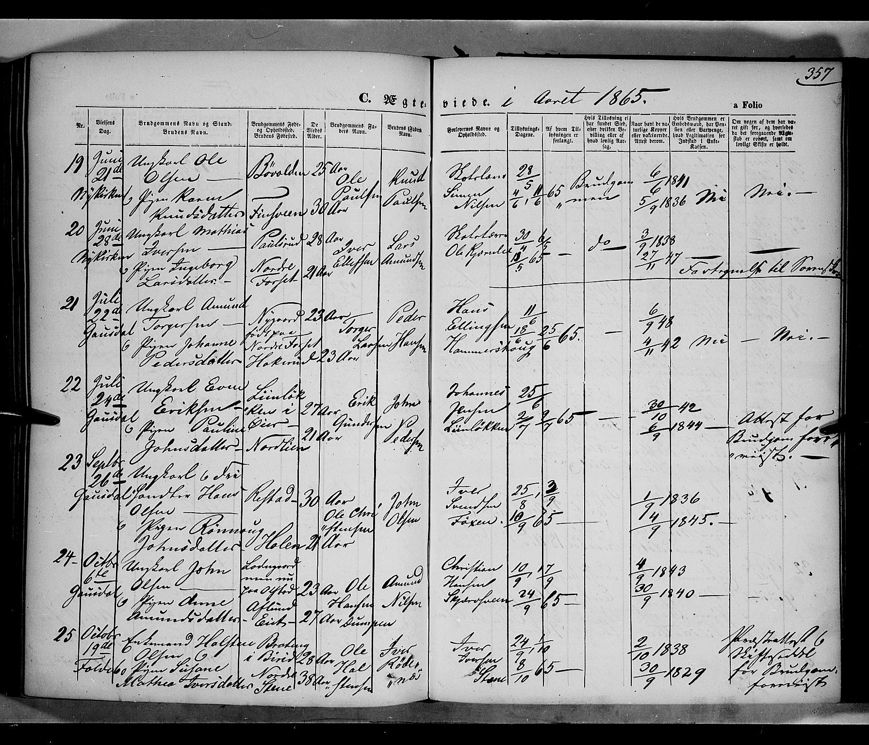 Gausdal prestekontor, SAH/PREST-090/H/Ha/Haa/L0009: Parish register (official) no. 9, 1862-1873, p. 357