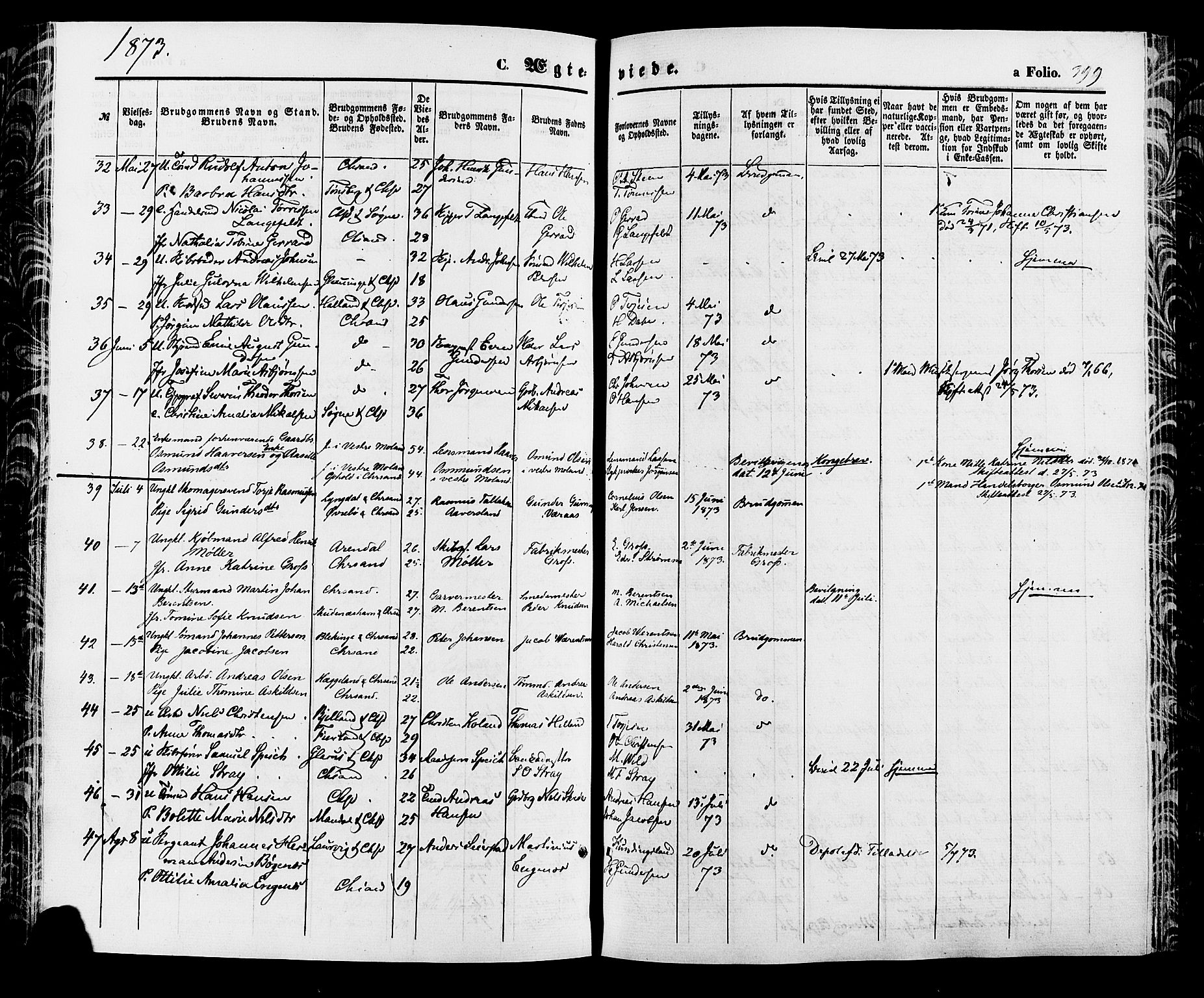 Kristiansand domprosti, SAK/1112-0006/F/Fa/L0015: Parish register (official) no. A 15, 1867-1880, p. 399