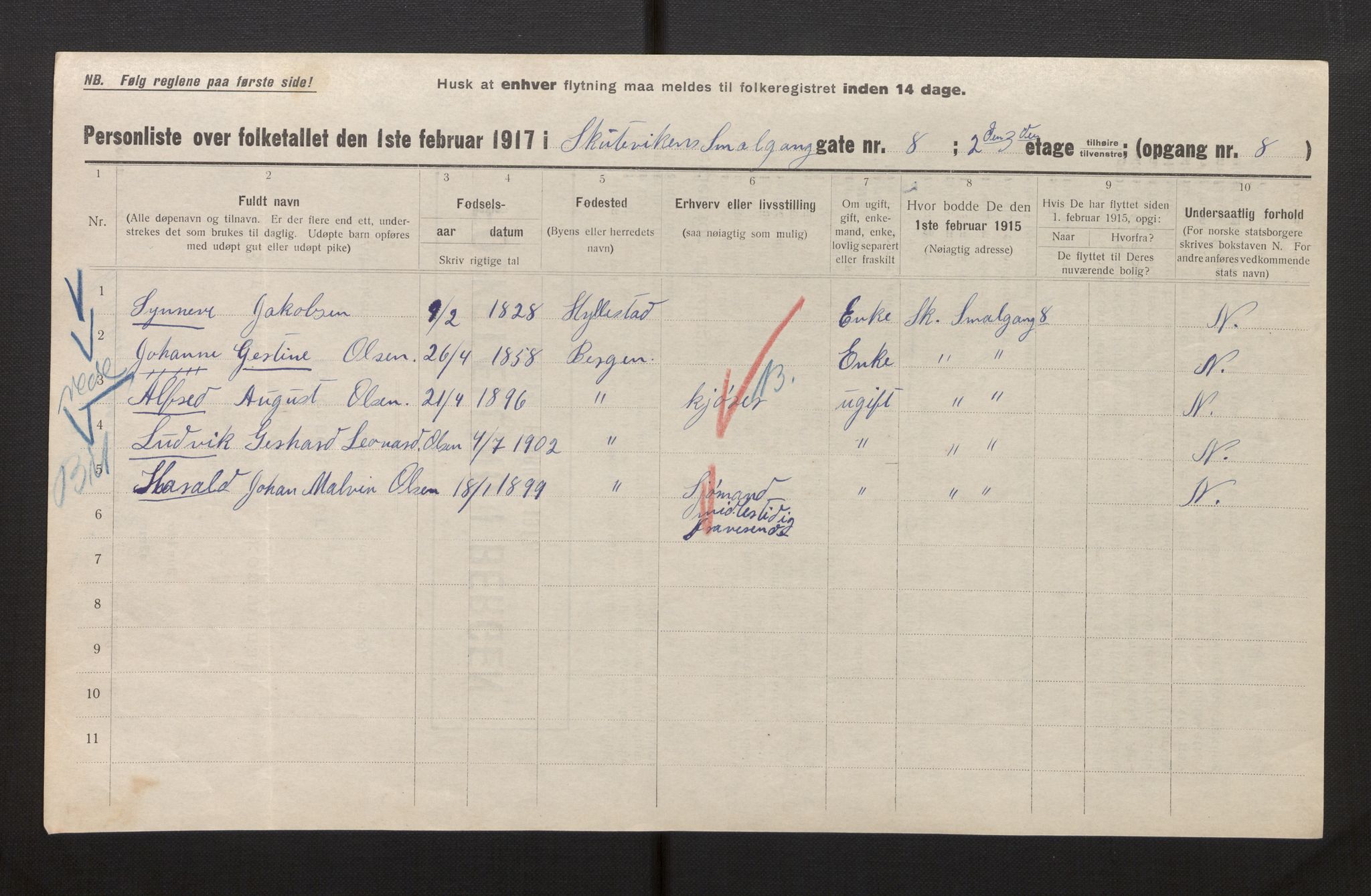 SAB, Municipal Census 1917 for Bergen, 1917, p. 35847