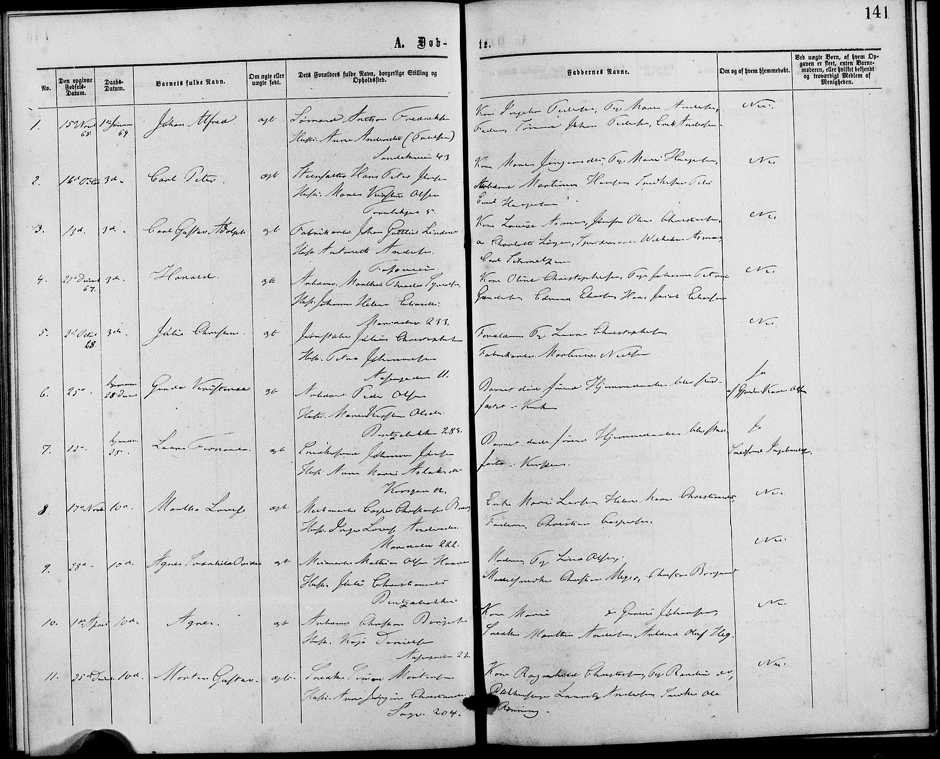 Gamle Aker prestekontor Kirkebøker, SAO/A-10617a/G/L0002: Parish register (copy) no. 2, 1864-1869, p. 141