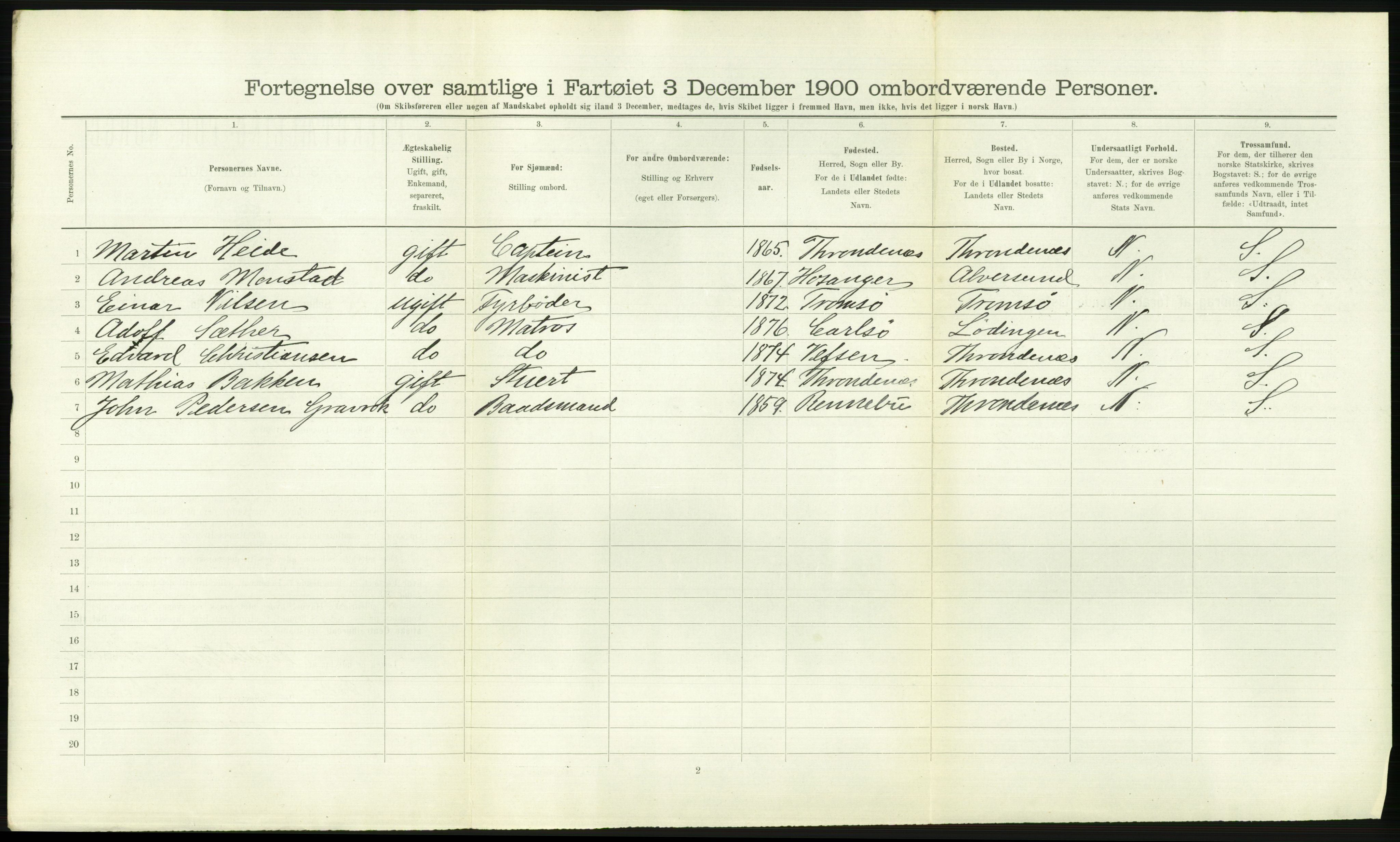 RA, 1900 Census - ship lists from ships in Norwegian harbours, harbours abroad and at sea, 1900, p. 2762