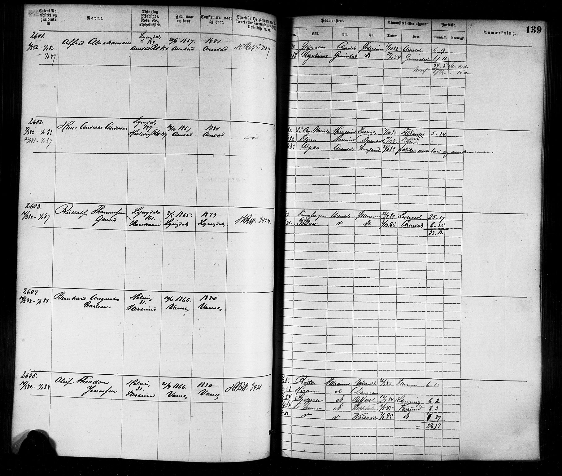Farsund mønstringskrets, SAK/2031-0017/F/Fa/L0006: Annotasjonsrulle nr 1911-3805 med register, Z-3, 1877-1894, p. 167