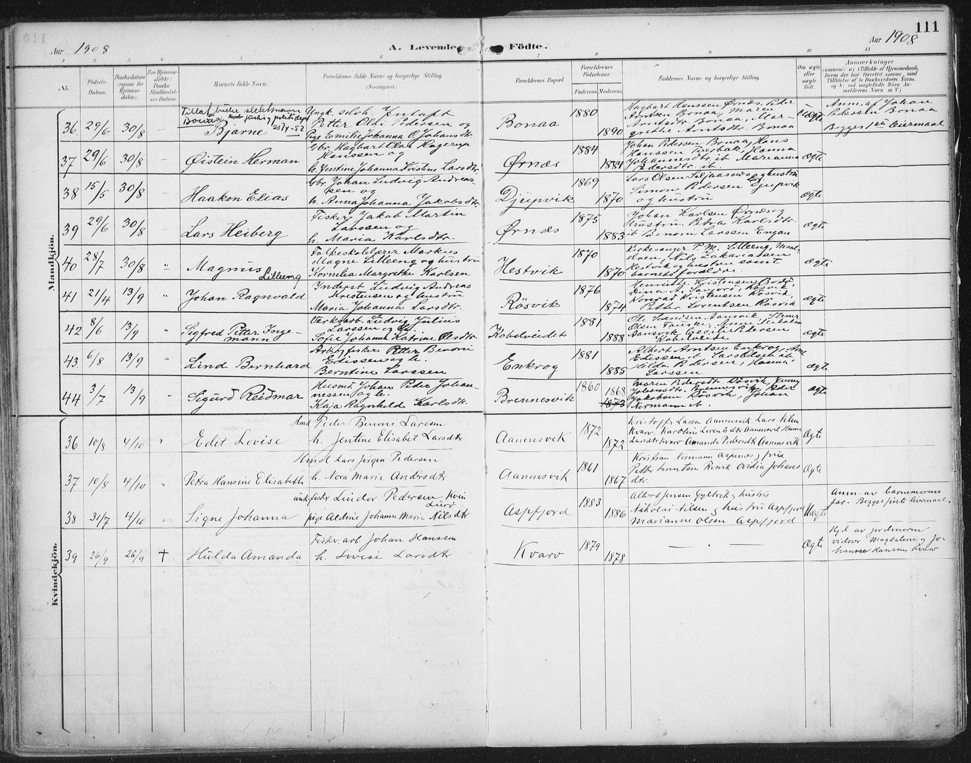 Ministerialprotokoller, klokkerbøker og fødselsregistre - Nordland, AV/SAT-A-1459/854/L0779: Parish register (official) no. 854A02, 1892-1909, p. 111