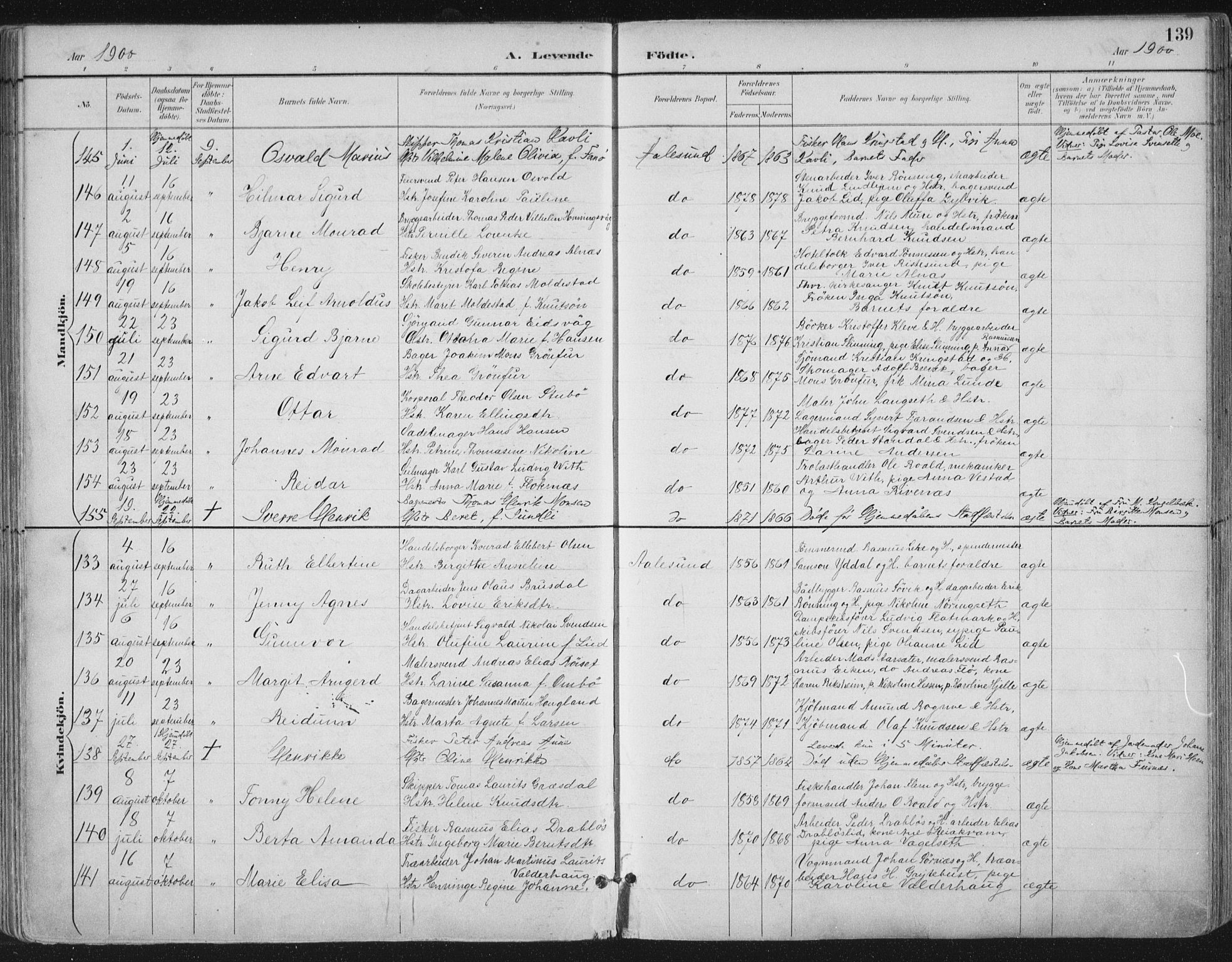 Ministerialprotokoller, klokkerbøker og fødselsregistre - Møre og Romsdal, SAT/A-1454/529/L0456: Parish register (official) no. 529A06, 1894-1906, p. 139