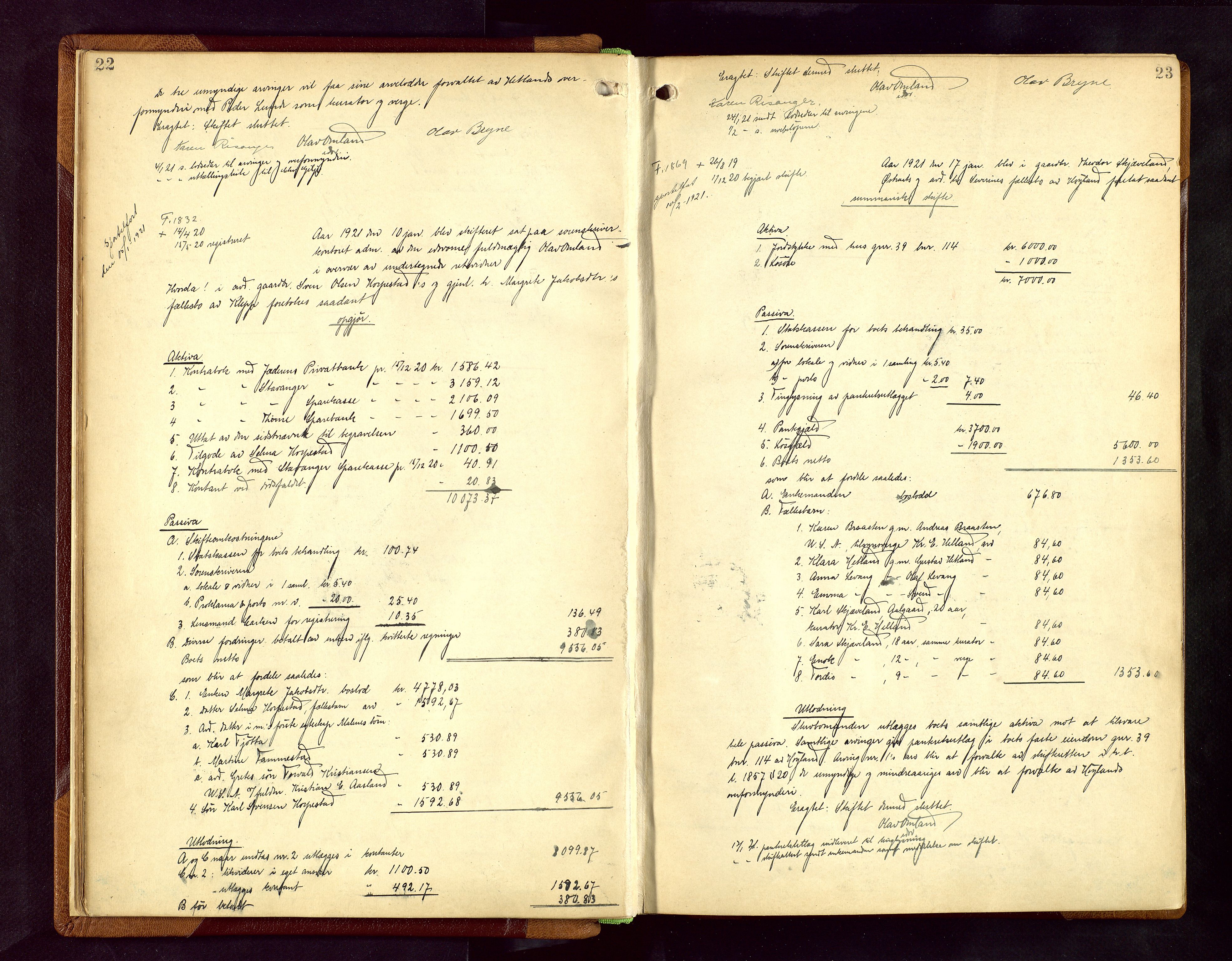 Jæren sorenskriveri, AV/SAST-A-100310/01/5/50/50BB/L0009: SKIFTEUTLODNINGSPROTOKOLL, 1920-1927, p. 22-23