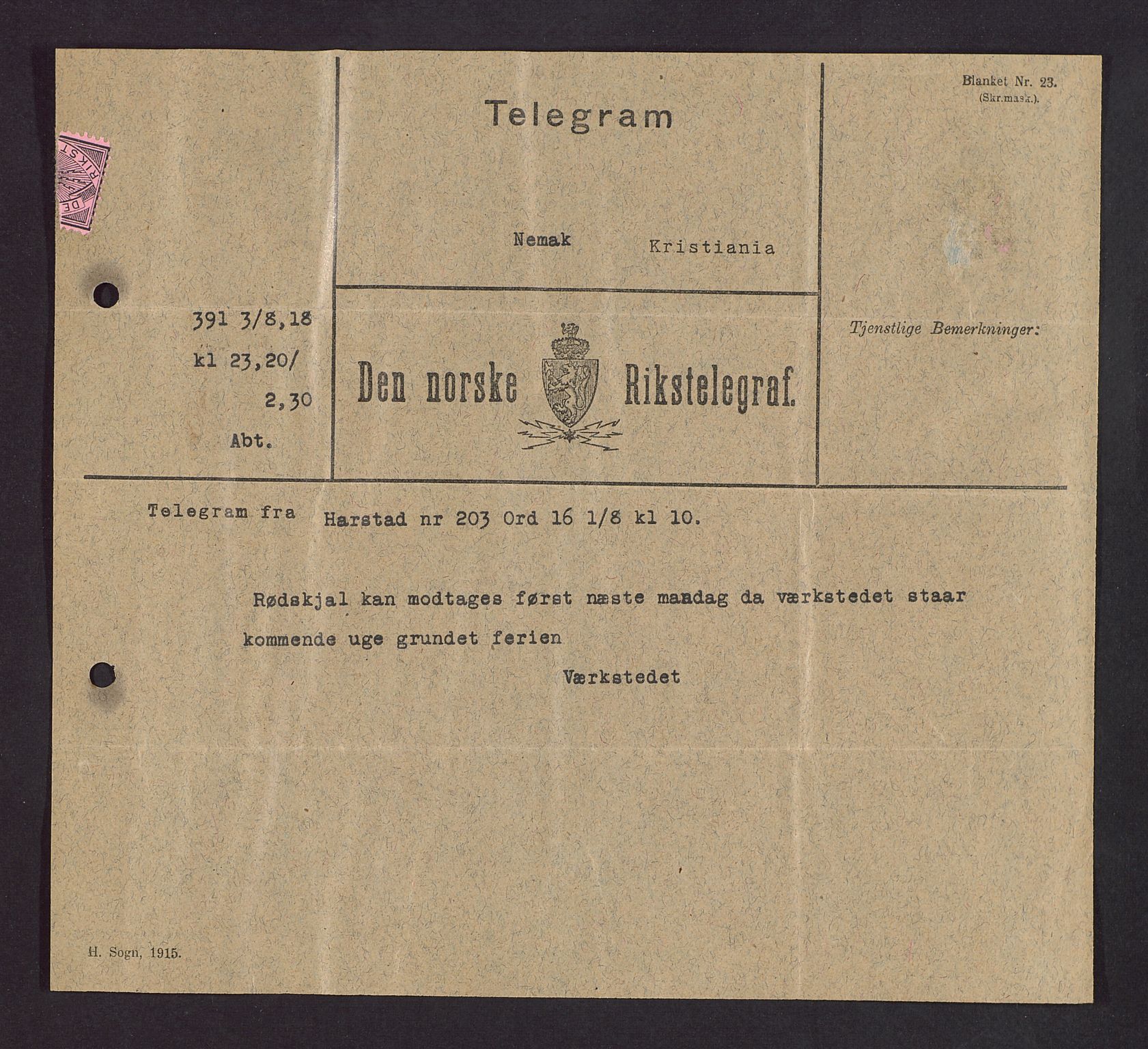 Pa 1521 - A/S Norske Shell, AV/SAST-A-101915/E/Ea/Eaa/L0003: Sjefskorrespondanse, 1918, p. 44