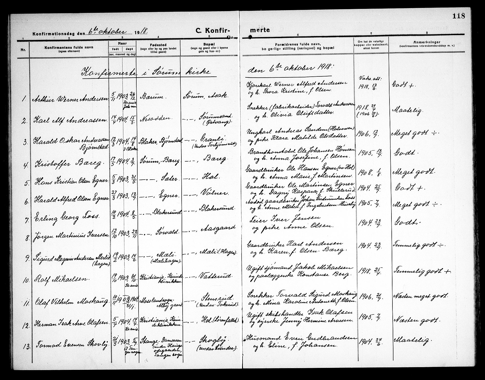 Sørum prestekontor Kirkebøker, AV/SAO-A-10303/G/Ga/L0008: Parish register (copy) no. I 8, 1917-1934, p. 118