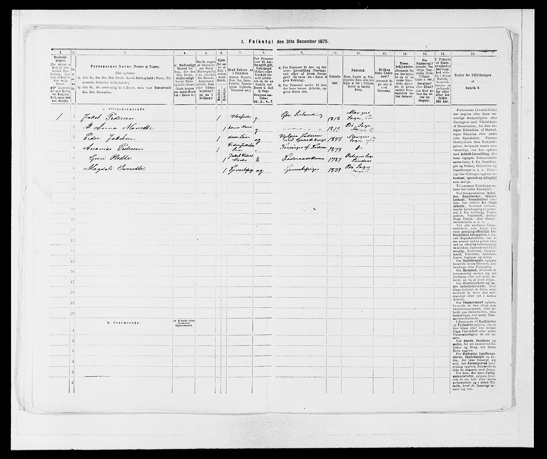 SAB, 1875 census for 1261P Manger, 1875, p. 698