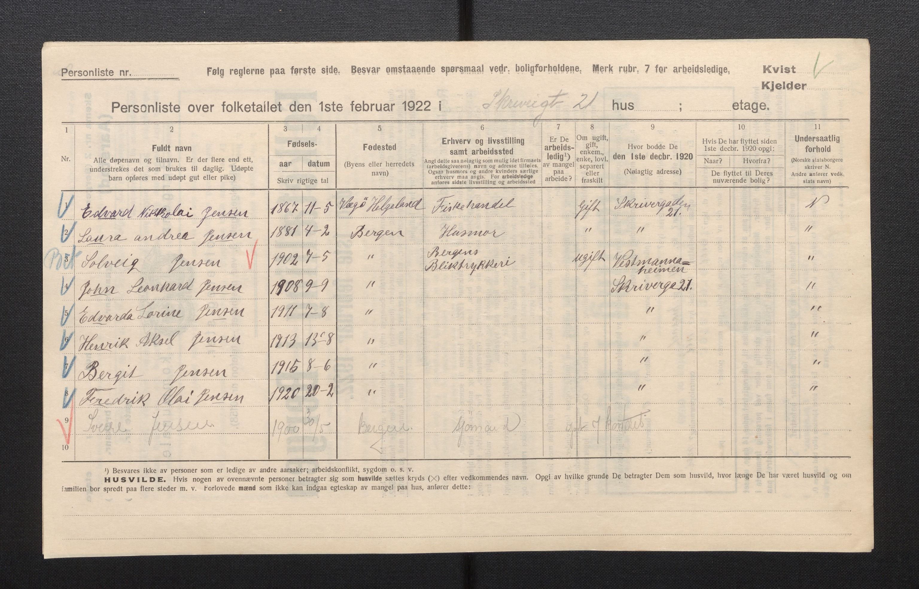 SAB, Municipal Census 1922 for Bergen, 1922, p. 57150