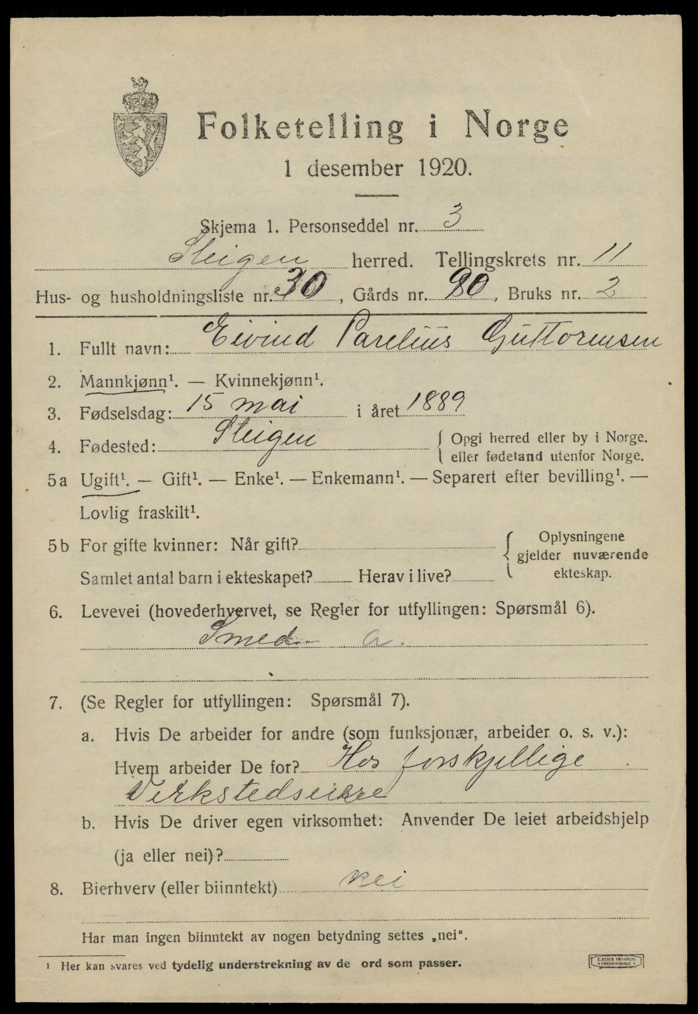 SAT, 1920 census for Steigen, 1920, p. 4762