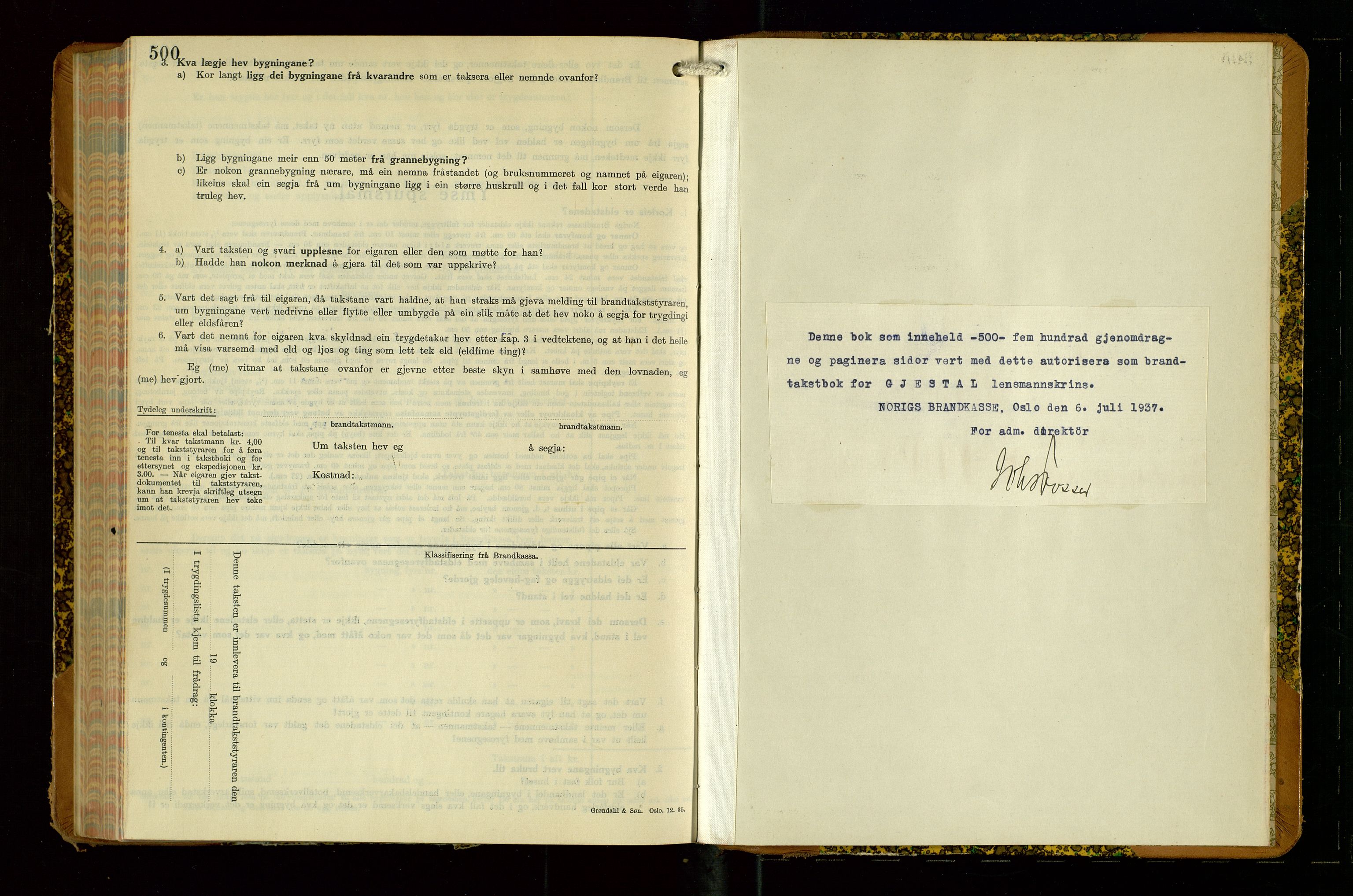 Gjesdal lensmannskontor, SAST/A-100441/Go/L0008: Branntakstskjemaprotokoll, 1937-1955, p. 500
