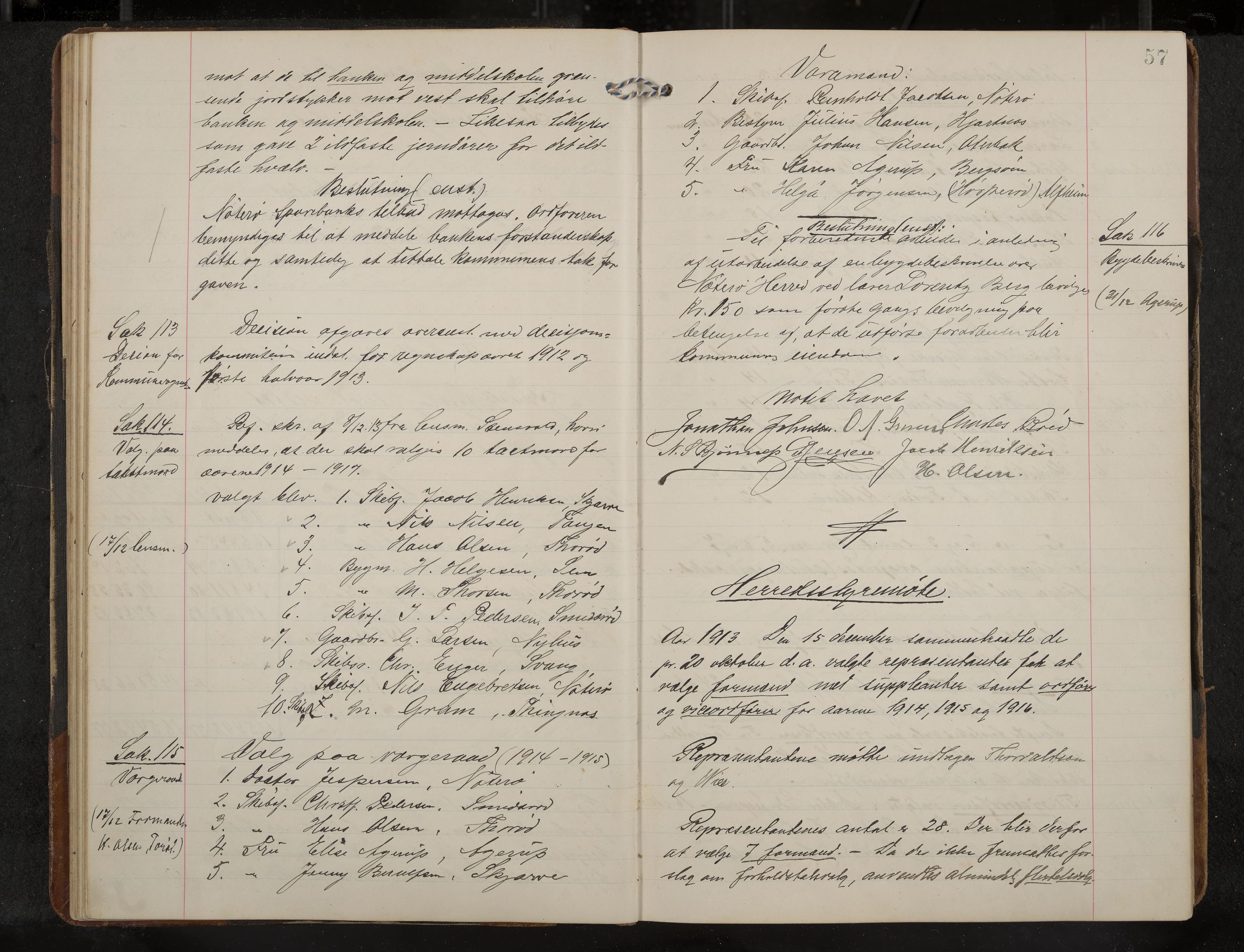 Nøtterøy formannskap og sentraladministrasjon, IKAK/0722021-1/A/Aa/L0007: Møtebok med register, 1913-1917, p. 57
