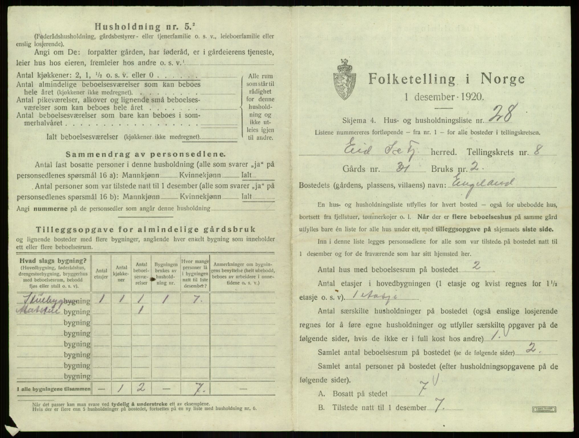 SAB, 1920 census for Eid, 1920, p. 522