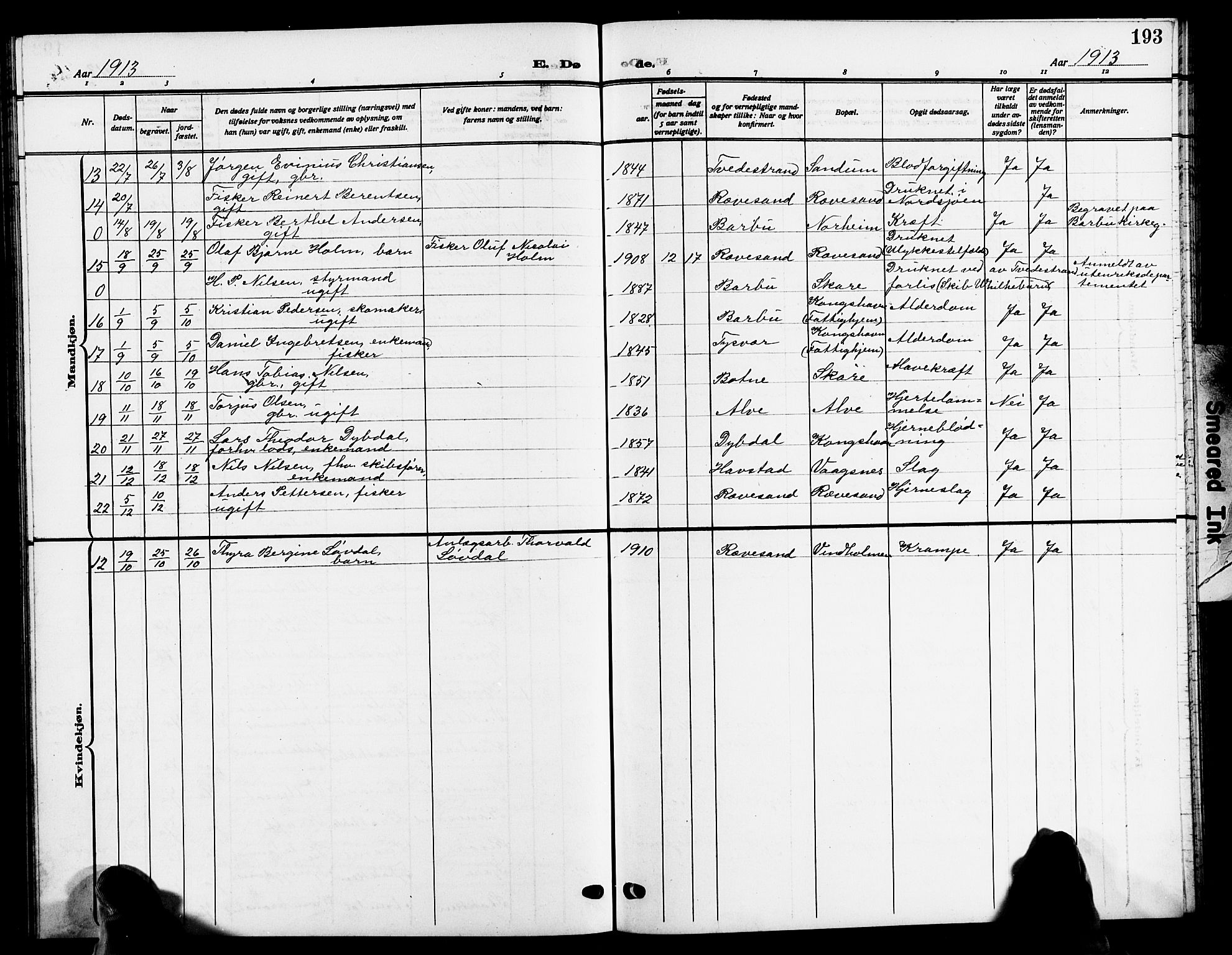 Tromøy sokneprestkontor, AV/SAK-1111-0041/F/Fb/L0007: Parish register (copy) no. B 7, 1908-1925, p. 193