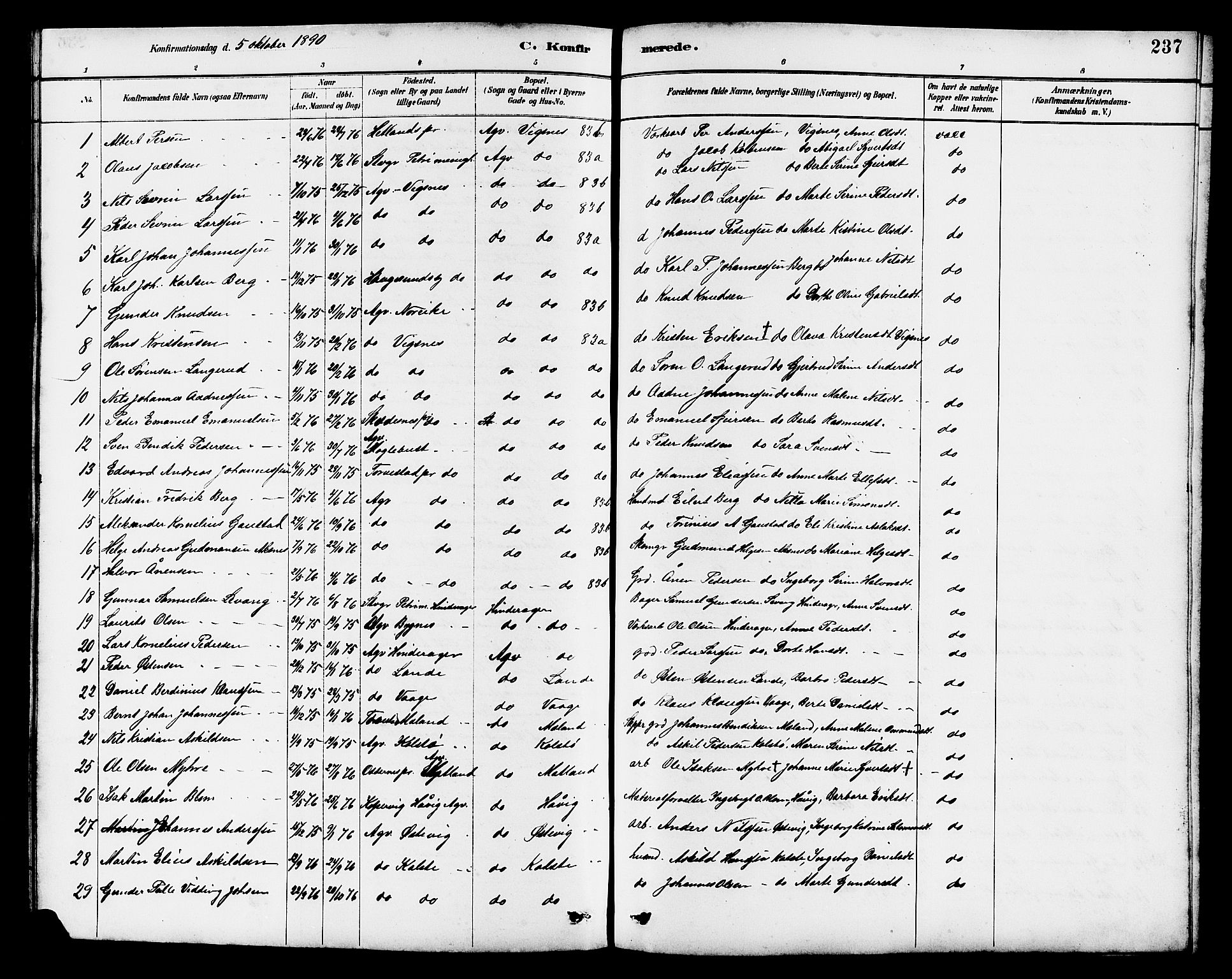 Avaldsnes sokneprestkontor, SAST/A -101851/H/Ha/Hab/L0007: Parish register (copy) no. B 7, 1885-1909, p. 237