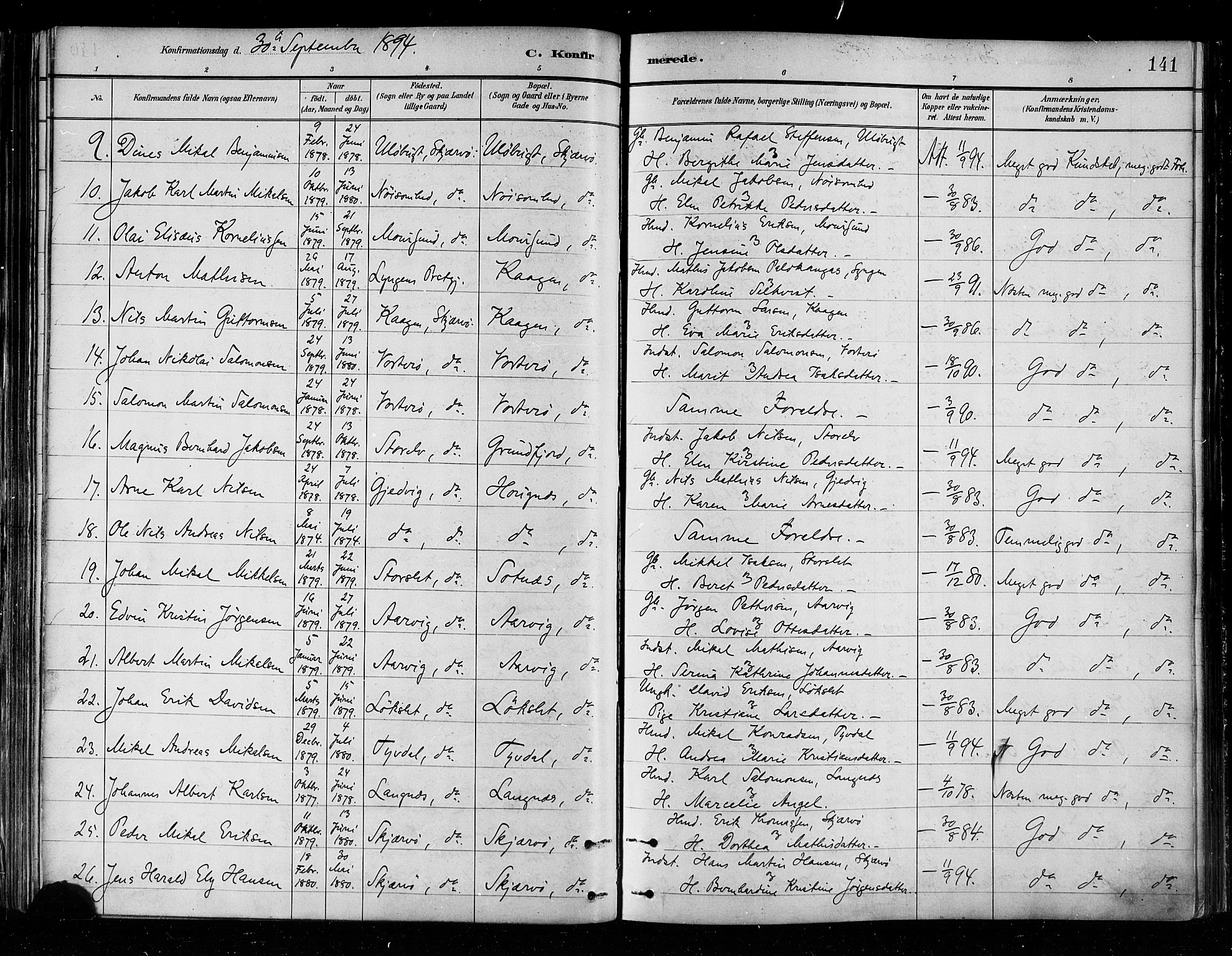 Skjervøy sokneprestkontor, SATØ/S-1300/H/Ha/Haa/L0010kirke: Parish register (official) no. 10, 1887-1898, p. 141
