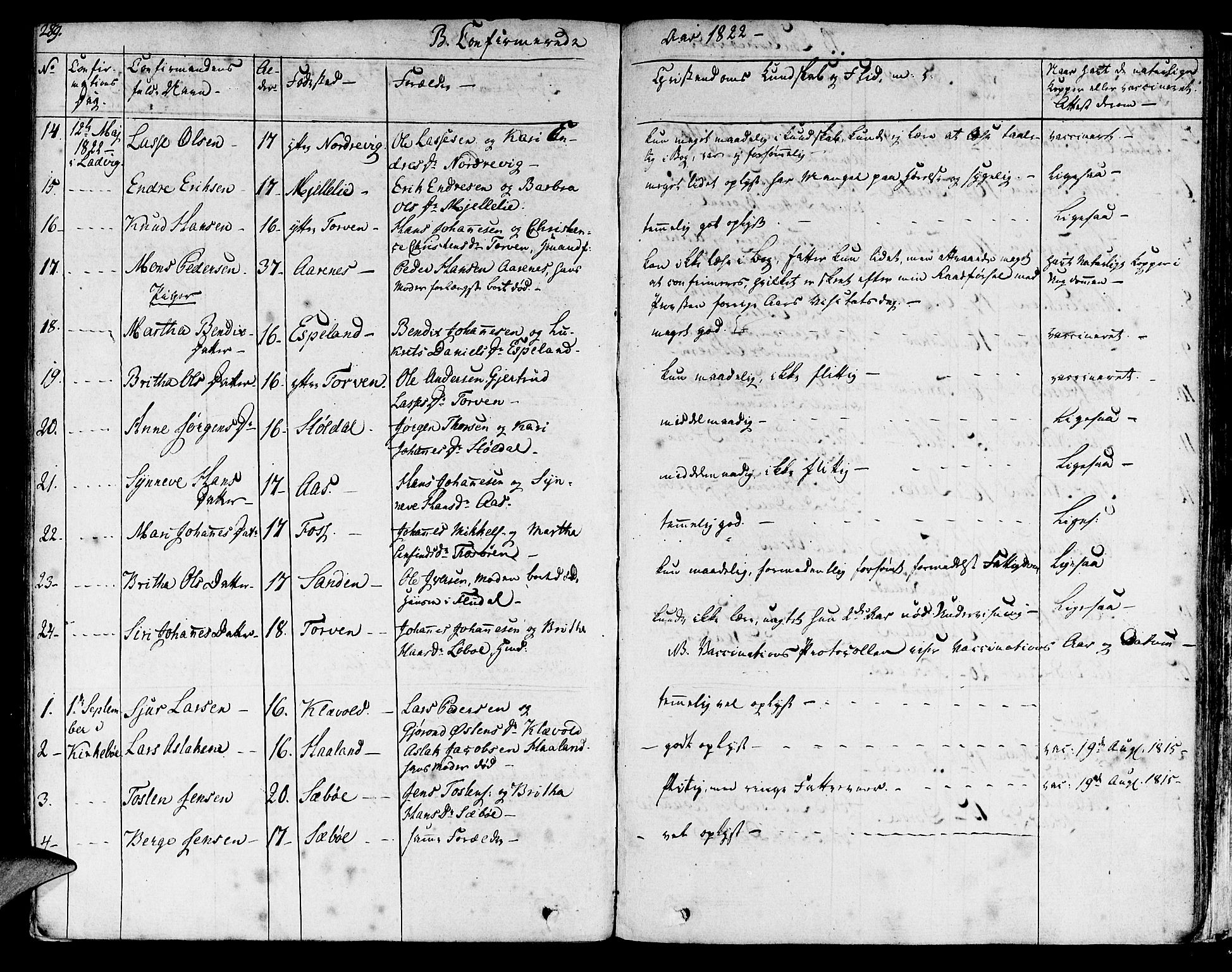 Lavik sokneprestembete, SAB/A-80901: Parish register (official) no. A 2I, 1821-1842, p. 289