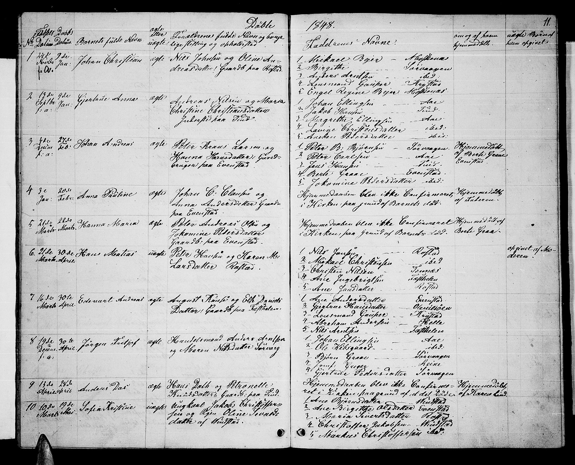Ministerialprotokoller, klokkerbøker og fødselsregistre - Nordland, SAT/A-1459/886/L1224: Parish register (copy) no. 886C01, 1843-1873, p. 11