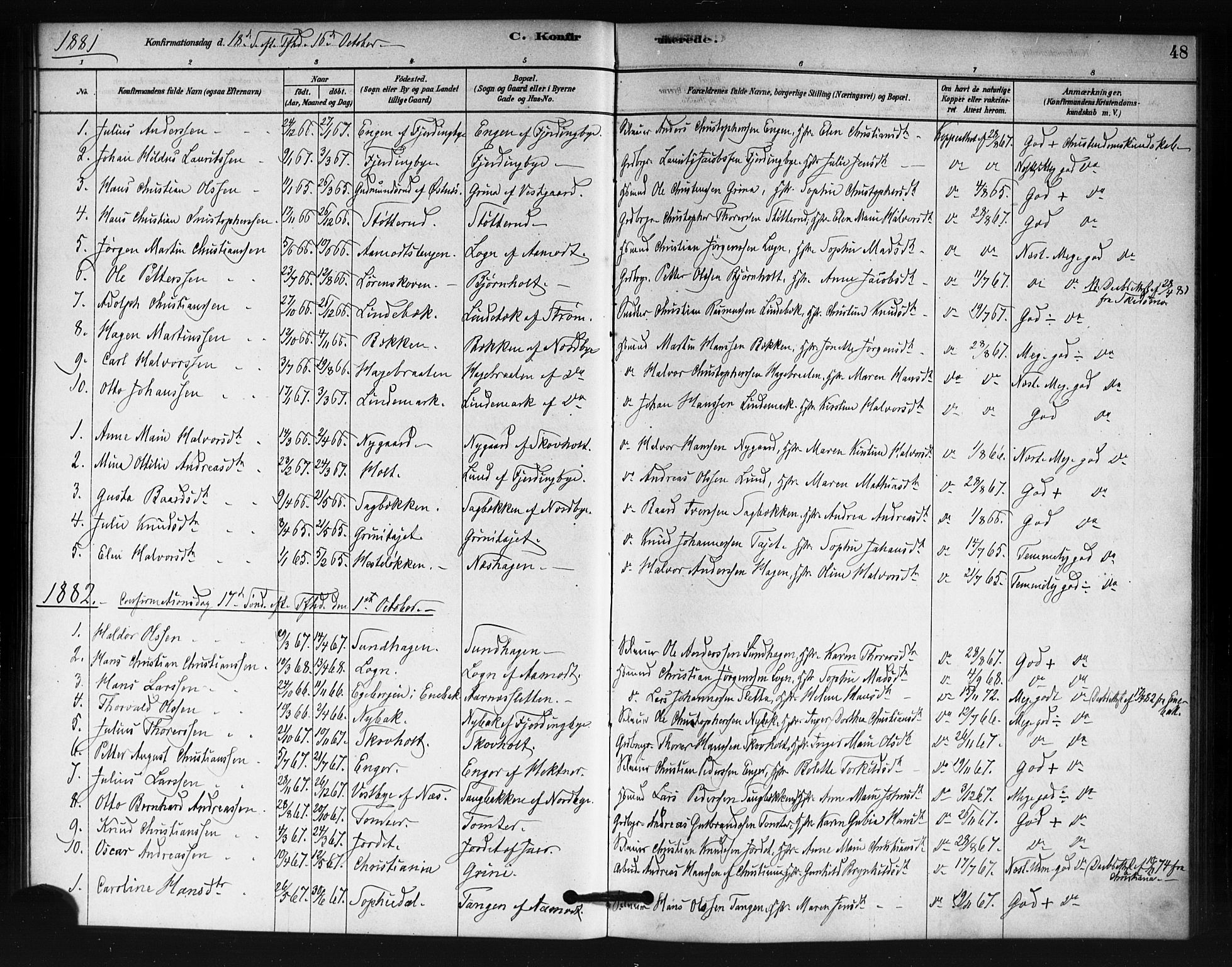 Fet prestekontor Kirkebøker, AV/SAO-A-10370a/F/Fb/L0001: Parish register (official) no. II 1, 1878-1891, p. 48