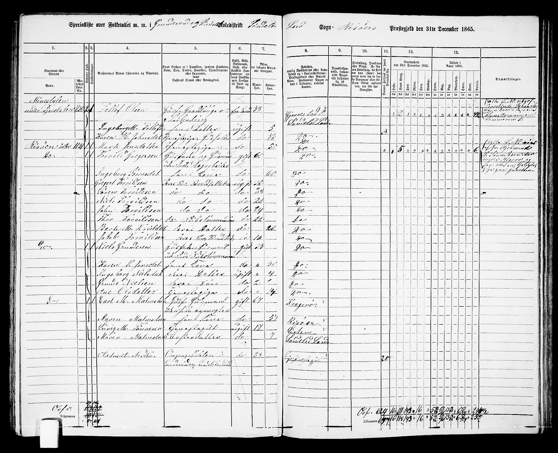 RA, 1865 census for Risør/Søndeled, 1865, p. 126