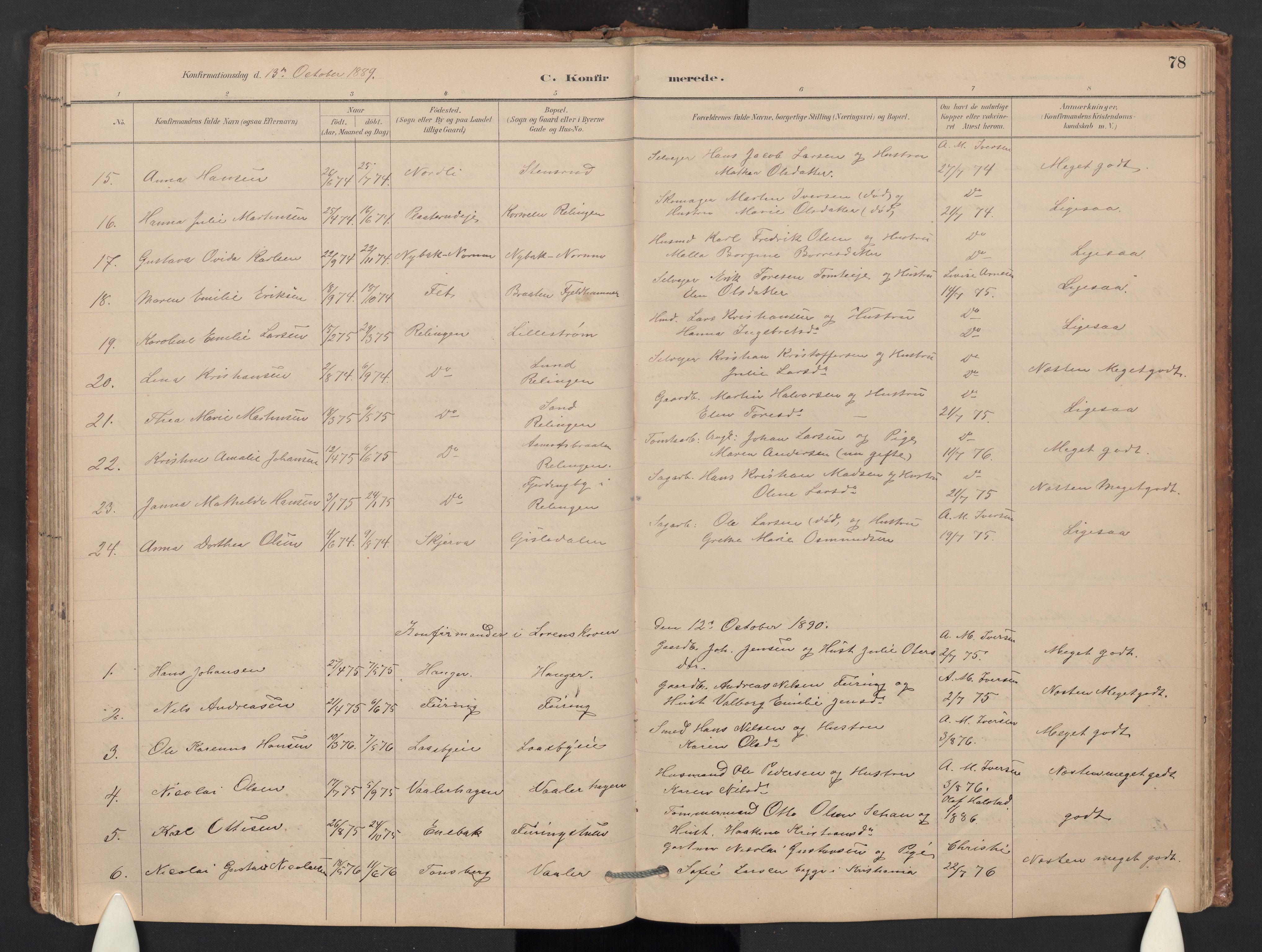 Skedsmo prestekontor Kirkebøker, SAO/A-10033a/G/Gb/L0001: Parish register (copy) no. II 1, 1883-1903, p. 78