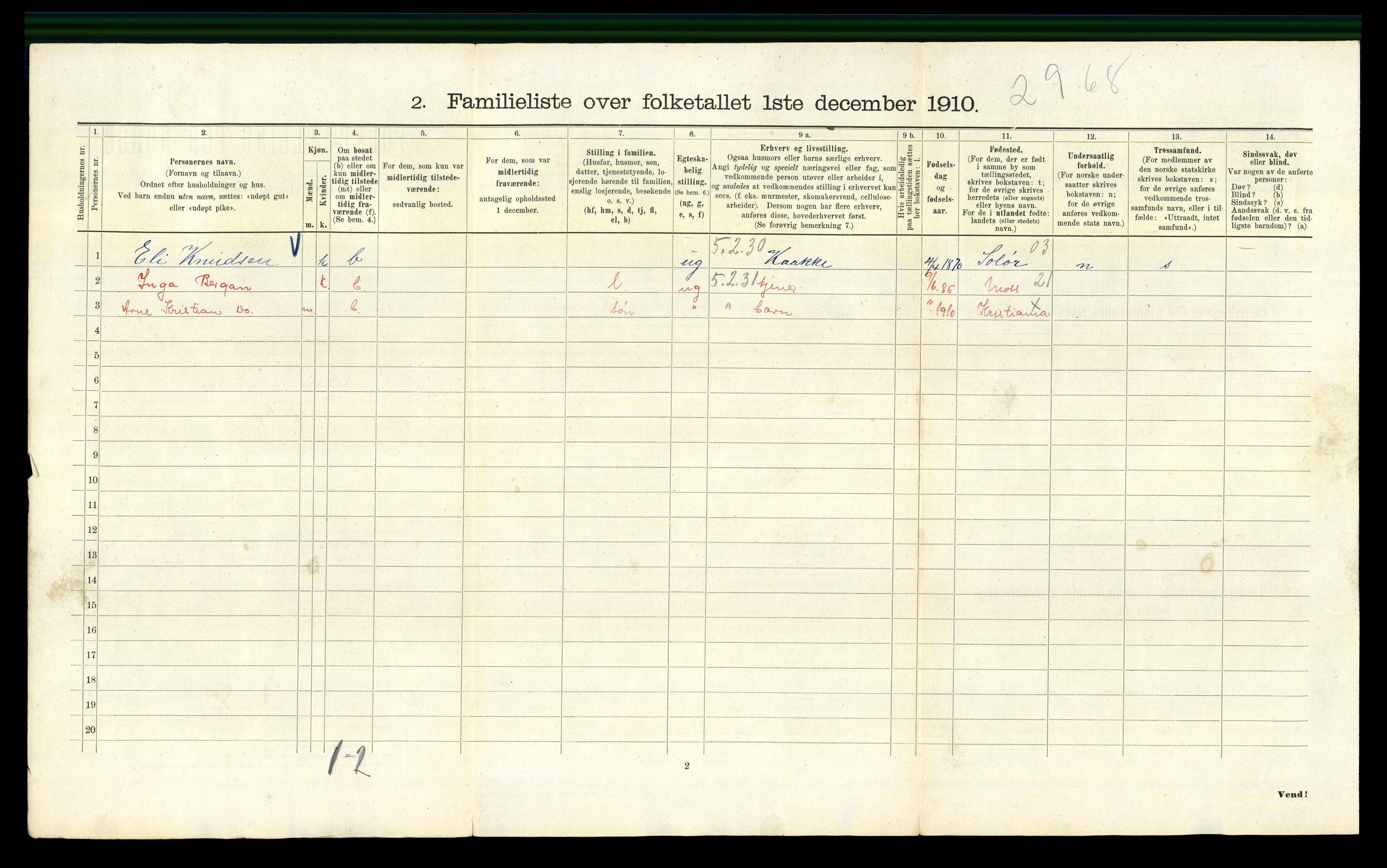 RA, 1910 census for Kristiania, 1910, p. 2996