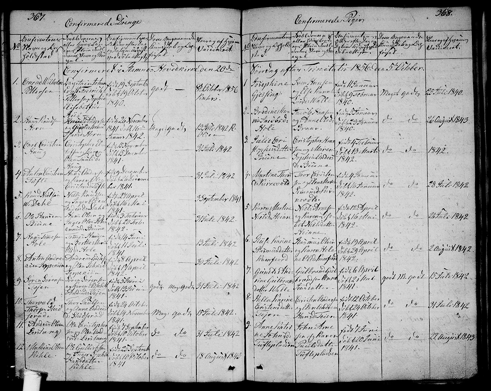 Ramnes kirkebøker, SAKO/A-314/G/Ga/L0002: Parish register (copy) no. I 2, 1848-1870, p. 367-368